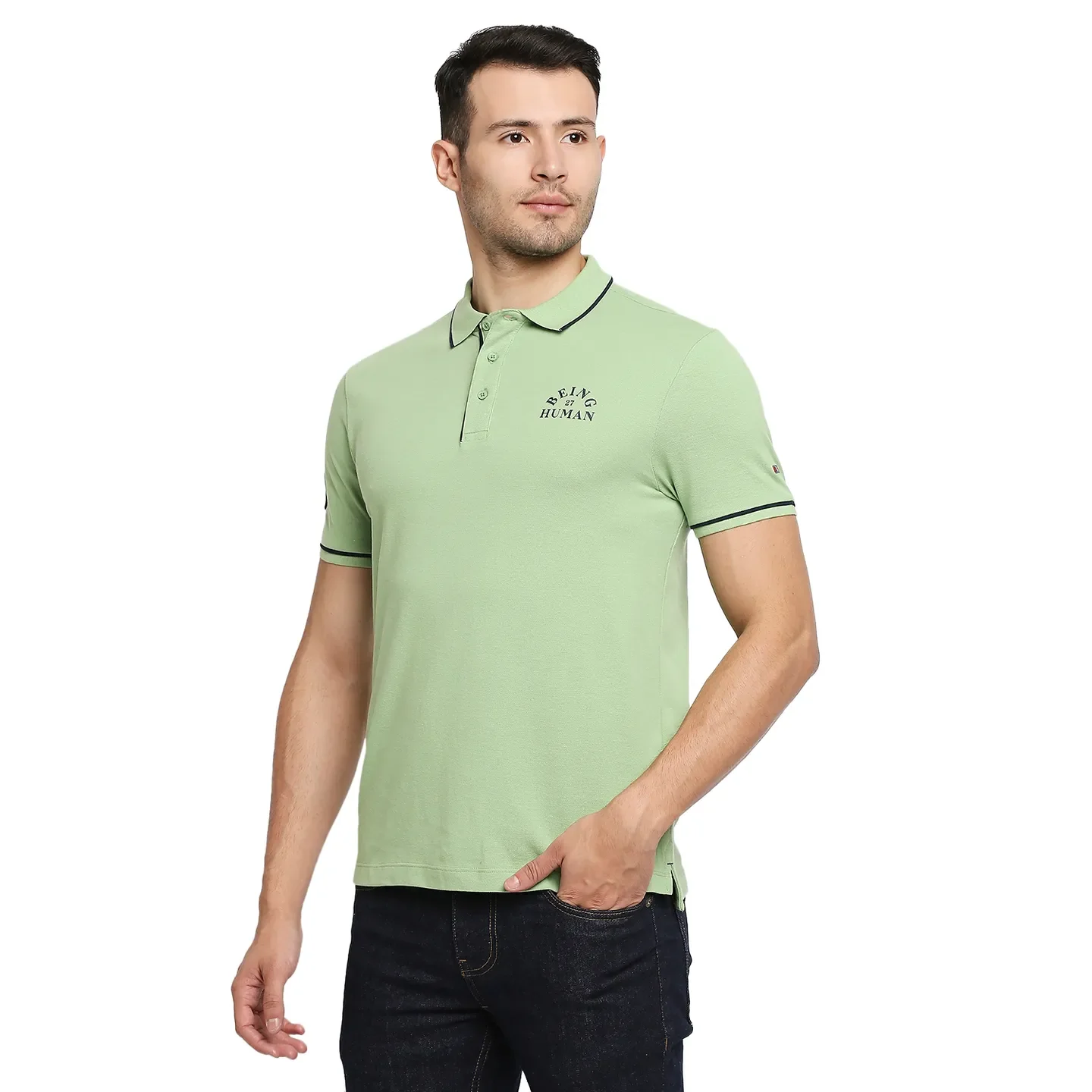 Green Regular Fit Men's Polo T-Shirt by Being Human Clothing - Image 2