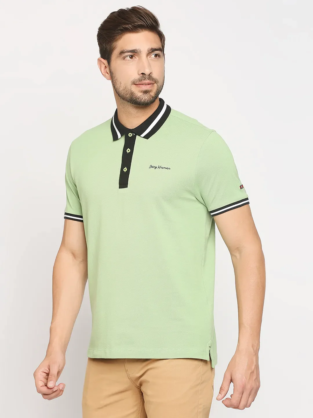 Green Regular Fit Men's Polo T-Shirt by Being Human Clothing - Image 4