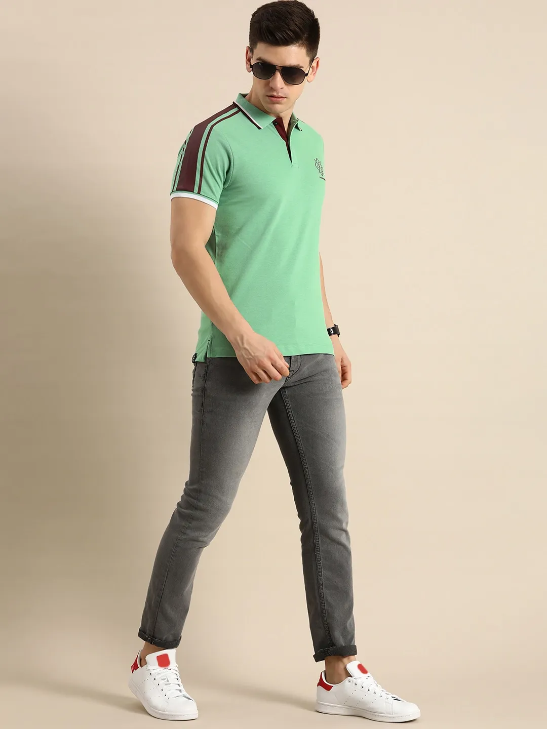 Green Regular Fit Men's Polo T-Shirt by Being Human Clothing - Image 5
