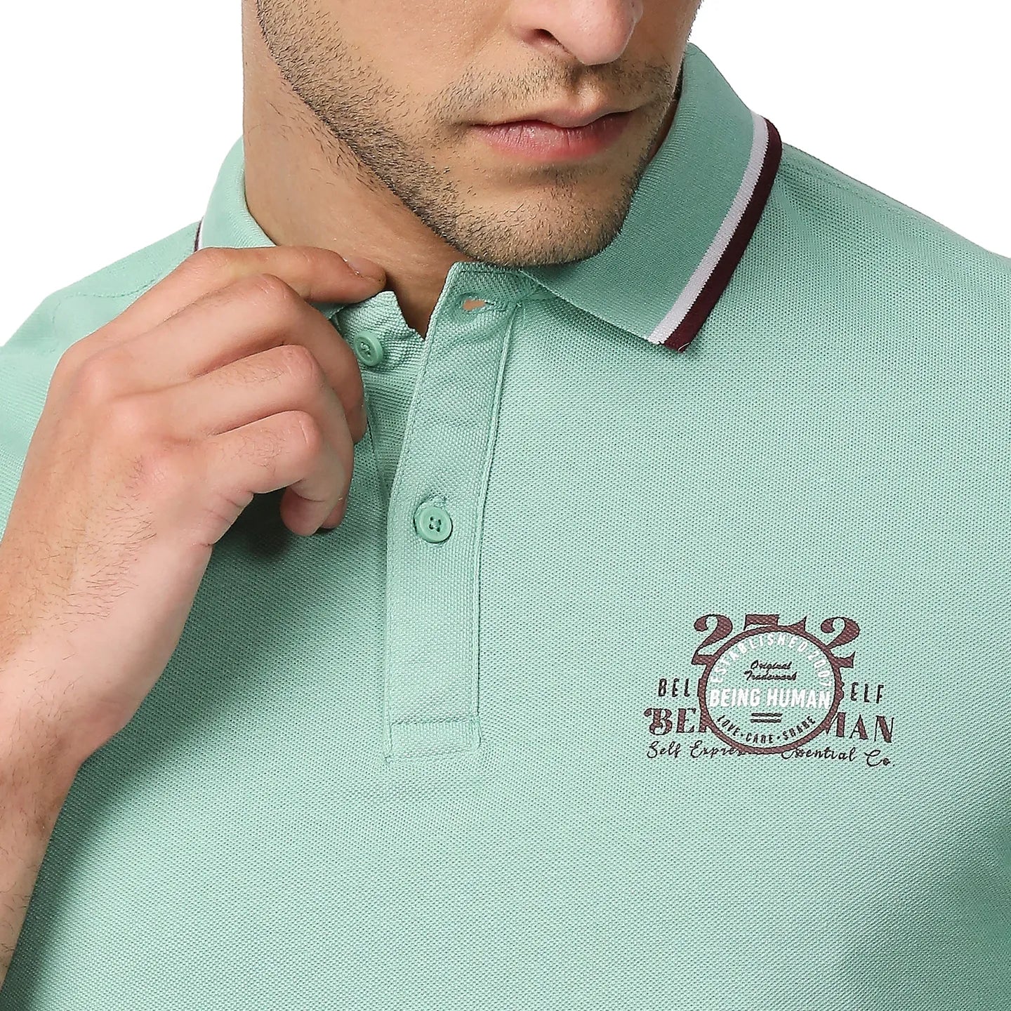 Green Regular Fit Men's Polo T-Shirt by Being Human Clothing - Image 5