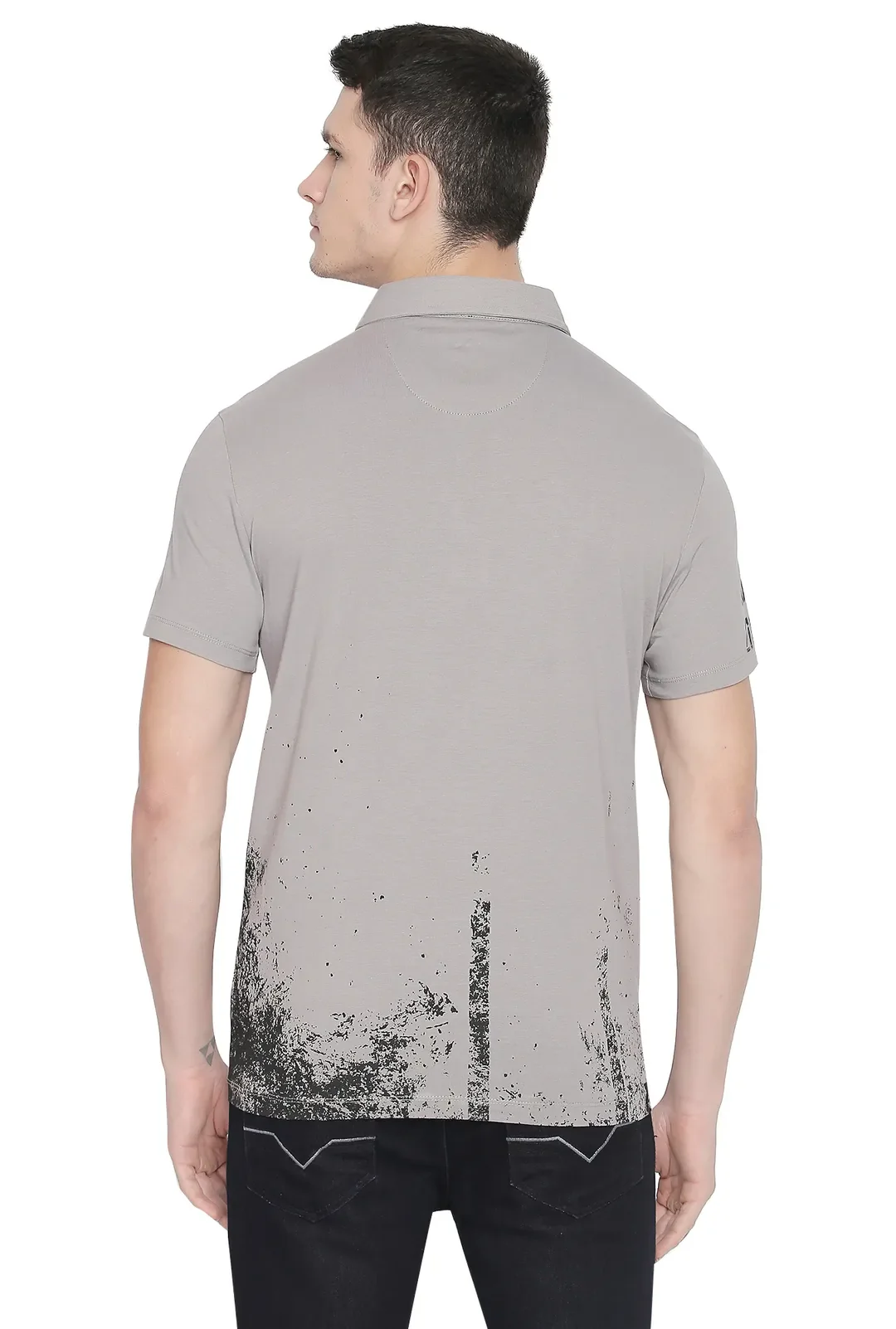 Grey Regular Fit Men's Polo T-Shirt by Being Human Clothing - Image 3