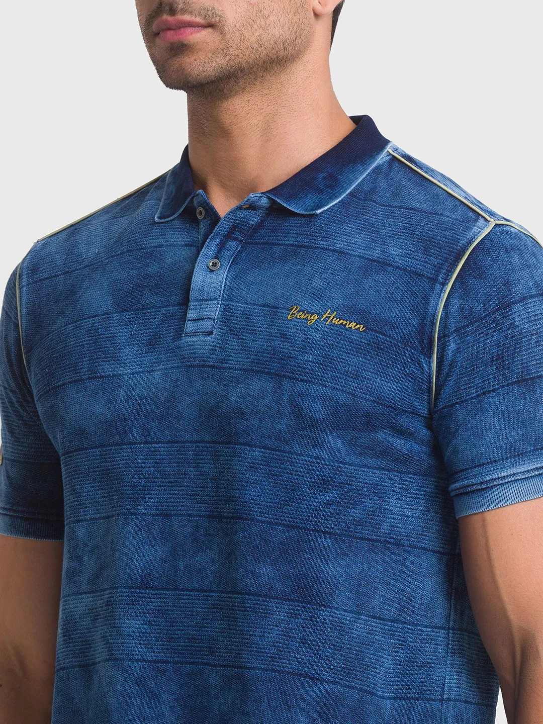 Blue Regular Fit Men's Polo T-Shirt by Being Human Clothing - Image 4