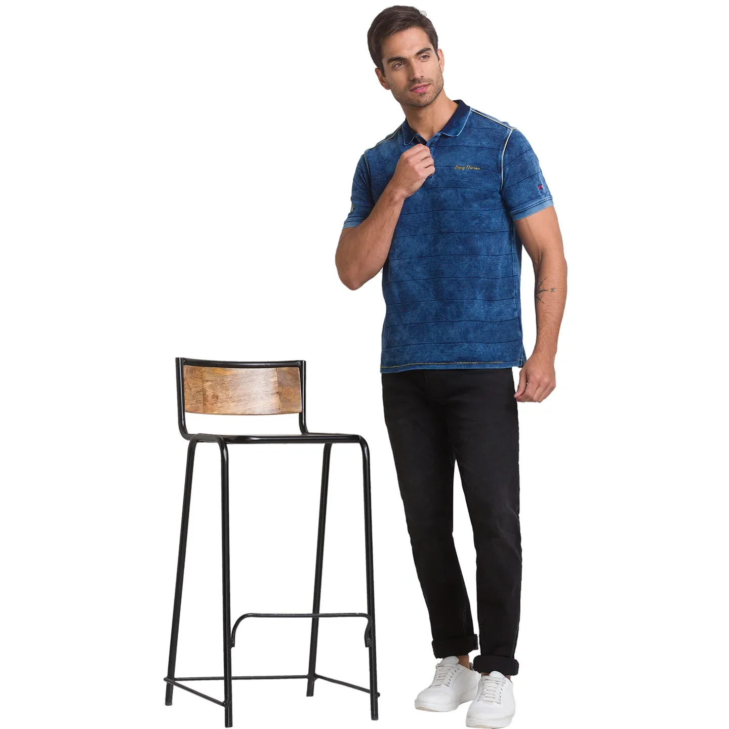 Blue Regular Fit Men's Polo T-Shirt by Being Human Clothing - Image 5