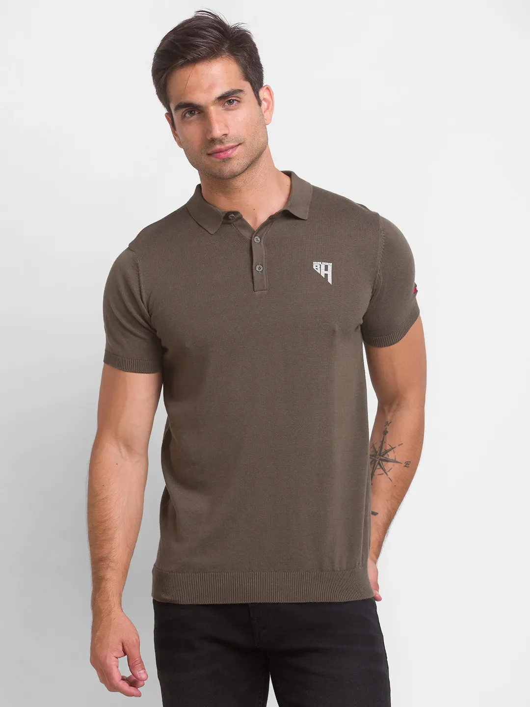 Green Regular Fit Men's Polo T-Shirt by Being Human Clothing