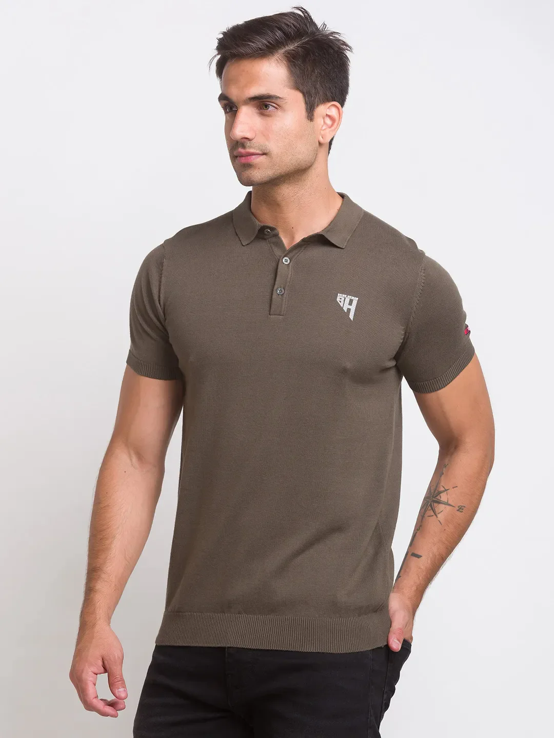 Green Regular Fit Men's Polo T-Shirt by Being Human Clothing - Image 2