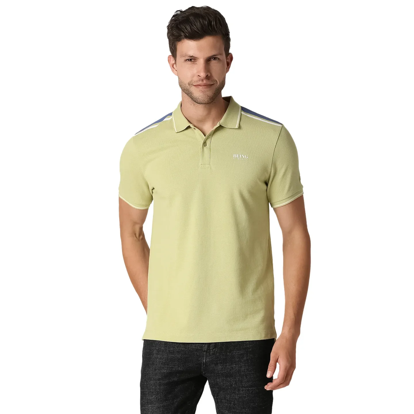 Green Slim Straight Fit Men's Polo T-Shirt by Being Human Clothing