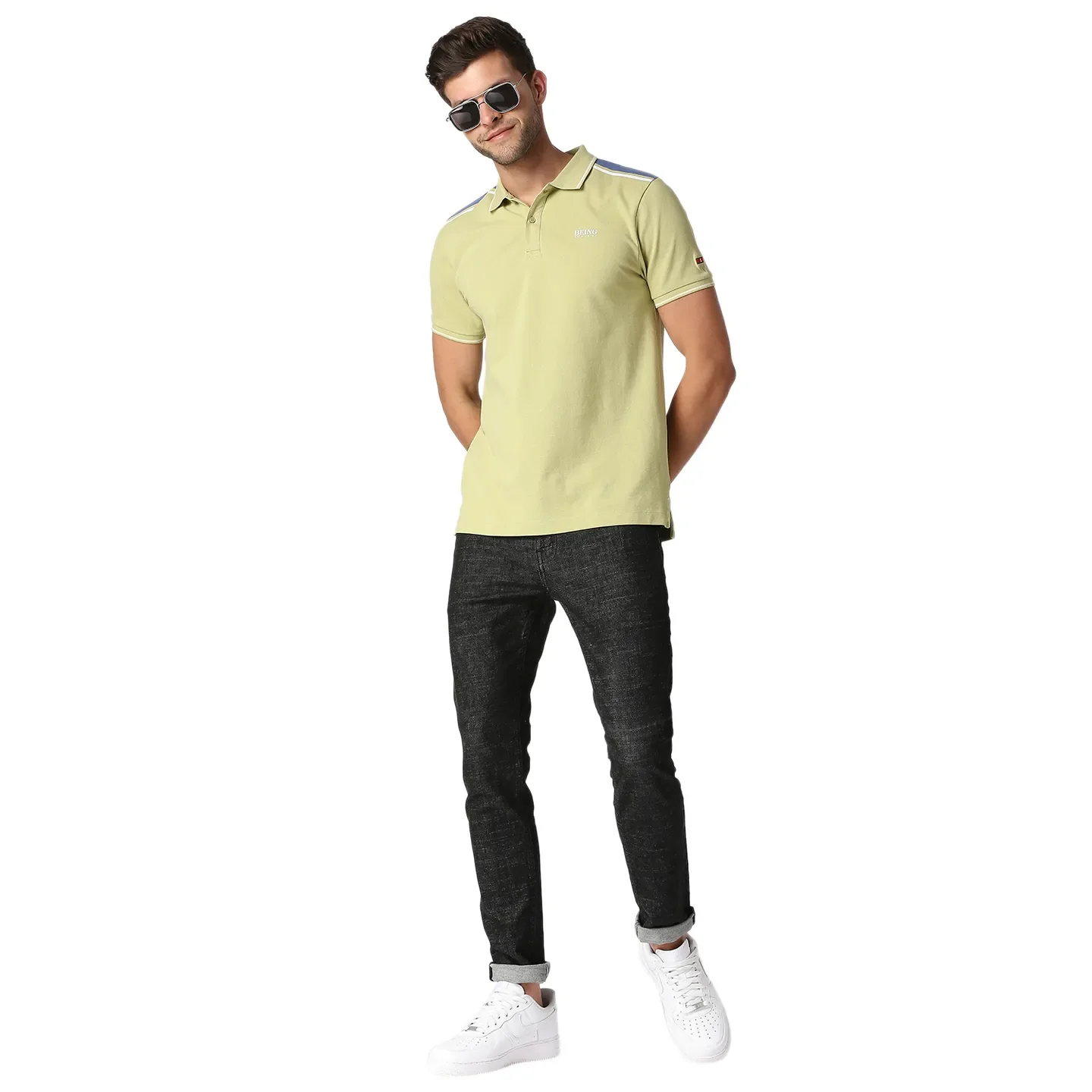 Green Slim Straight Fit Men's Polo T-Shirt by Being Human Clothing - Image 6