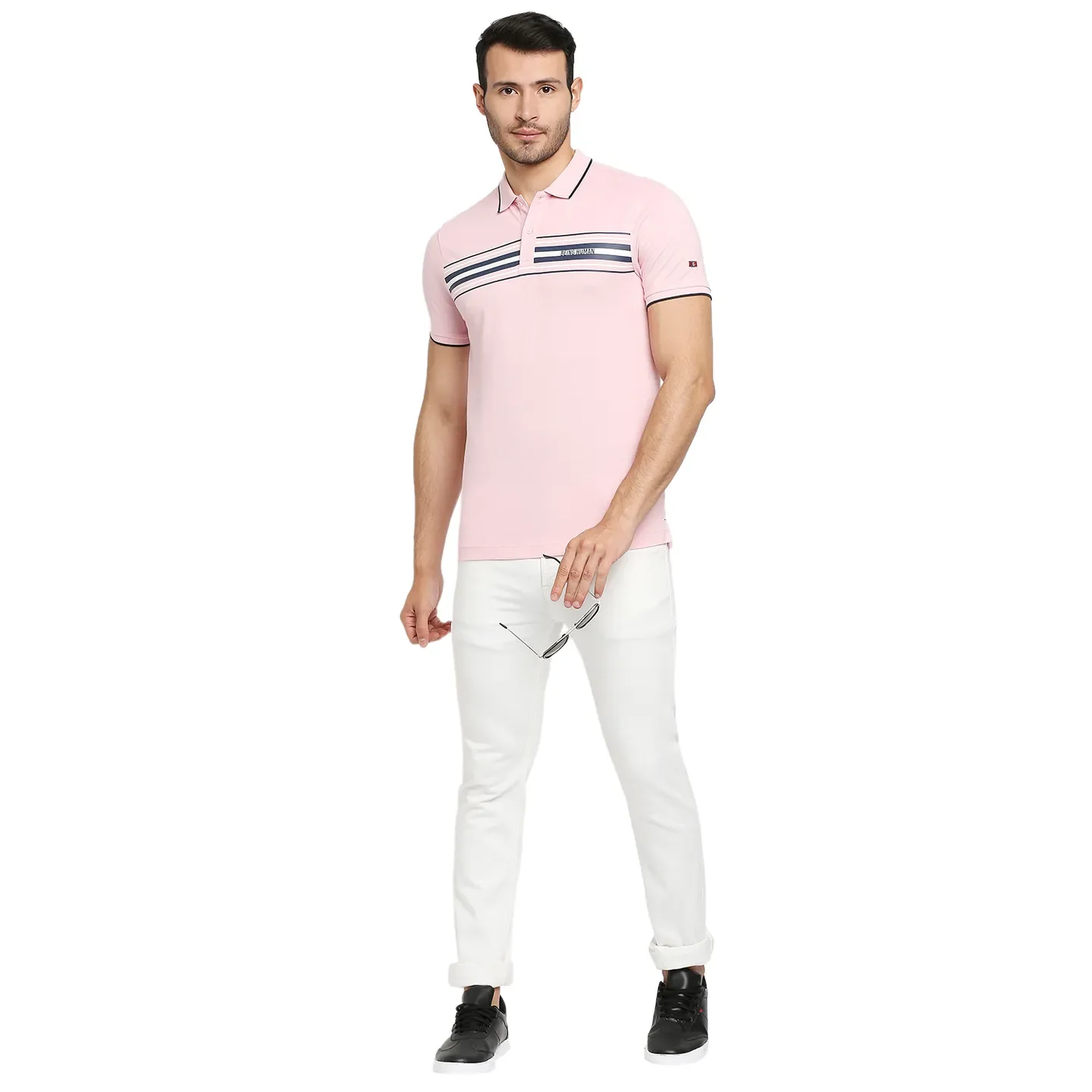 Pink Regular Fit Men's Polo T-Shirt by Being Human Clothing - Image 6