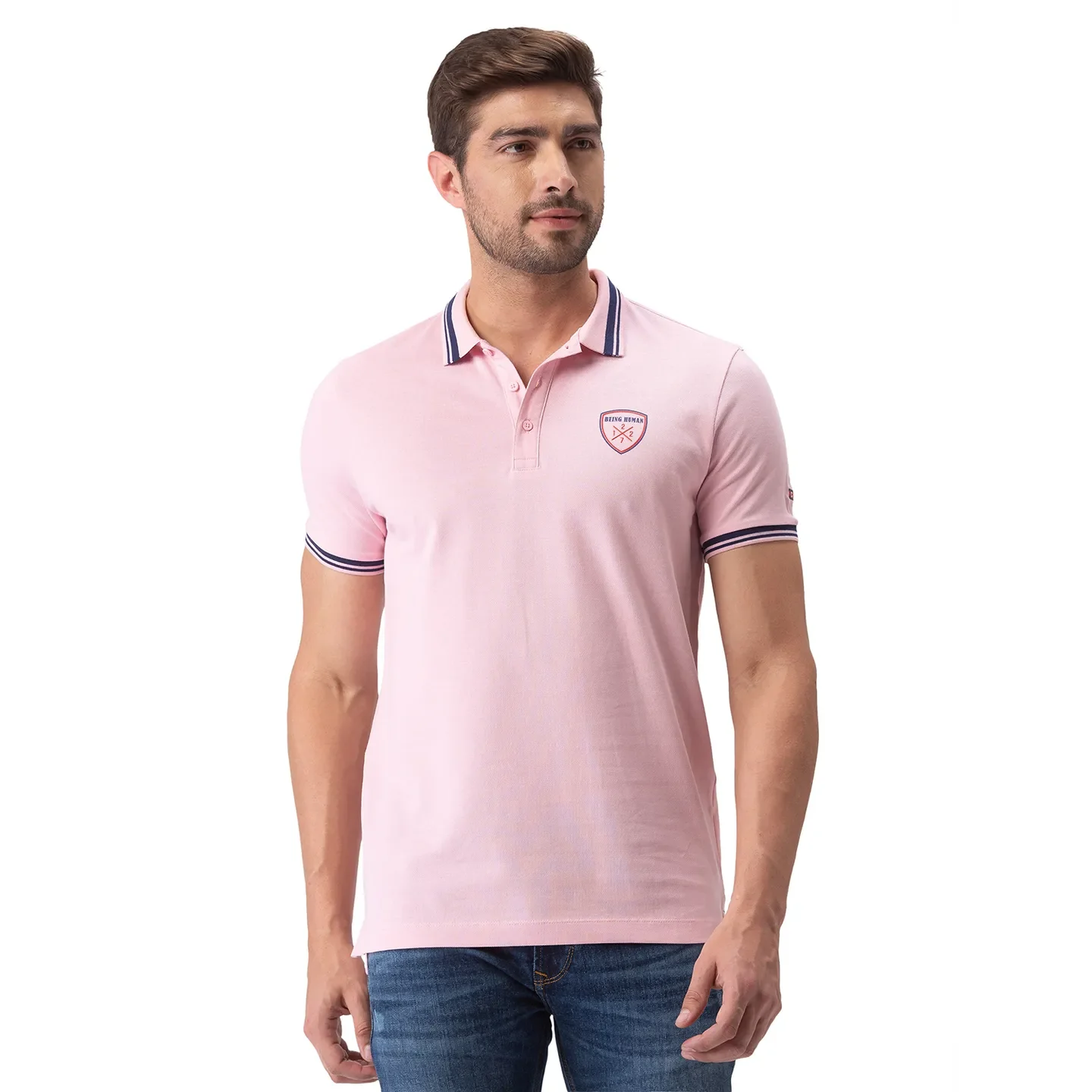 Pink Regular Fit Men's Polo T-Shirt by Being Human Clothing