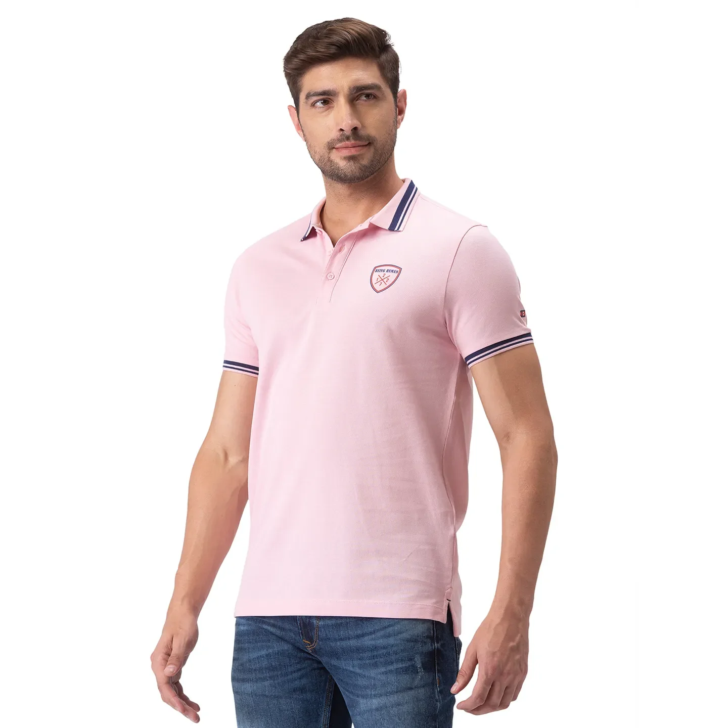 Pink Regular Fit Men's Polo T-Shirt by Being Human Clothing - Image 4