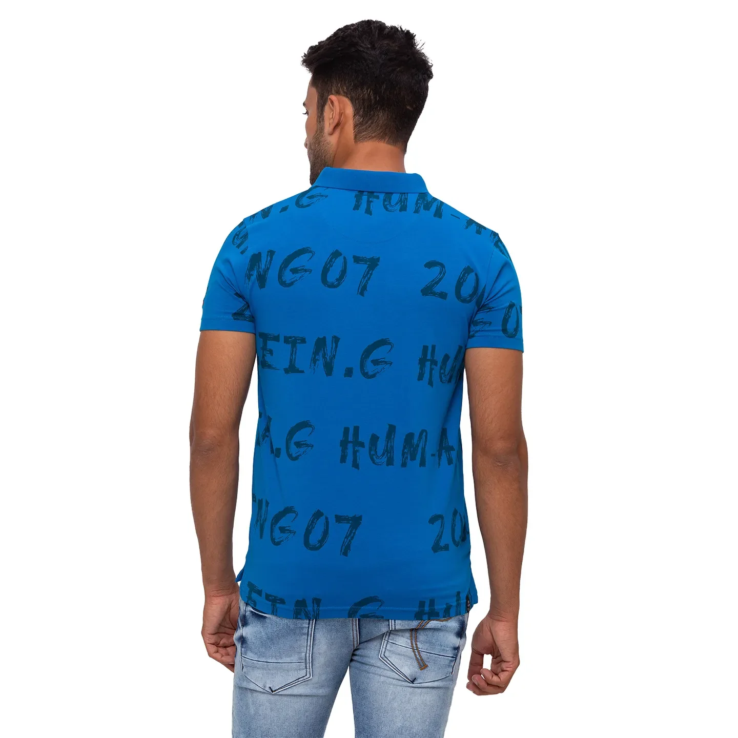 Blue Regular Fit Men's Polo T-shirt by Being Human Clothing - Image 3