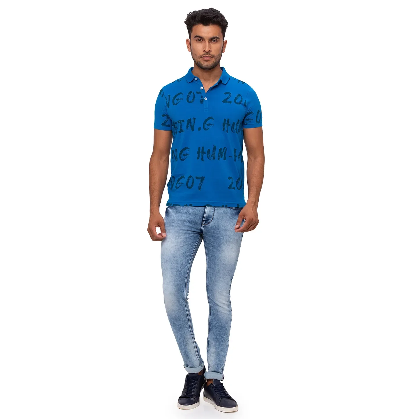 Blue Regular Fit Men's Polo T-shirt by Being Human Clothing - Image 5