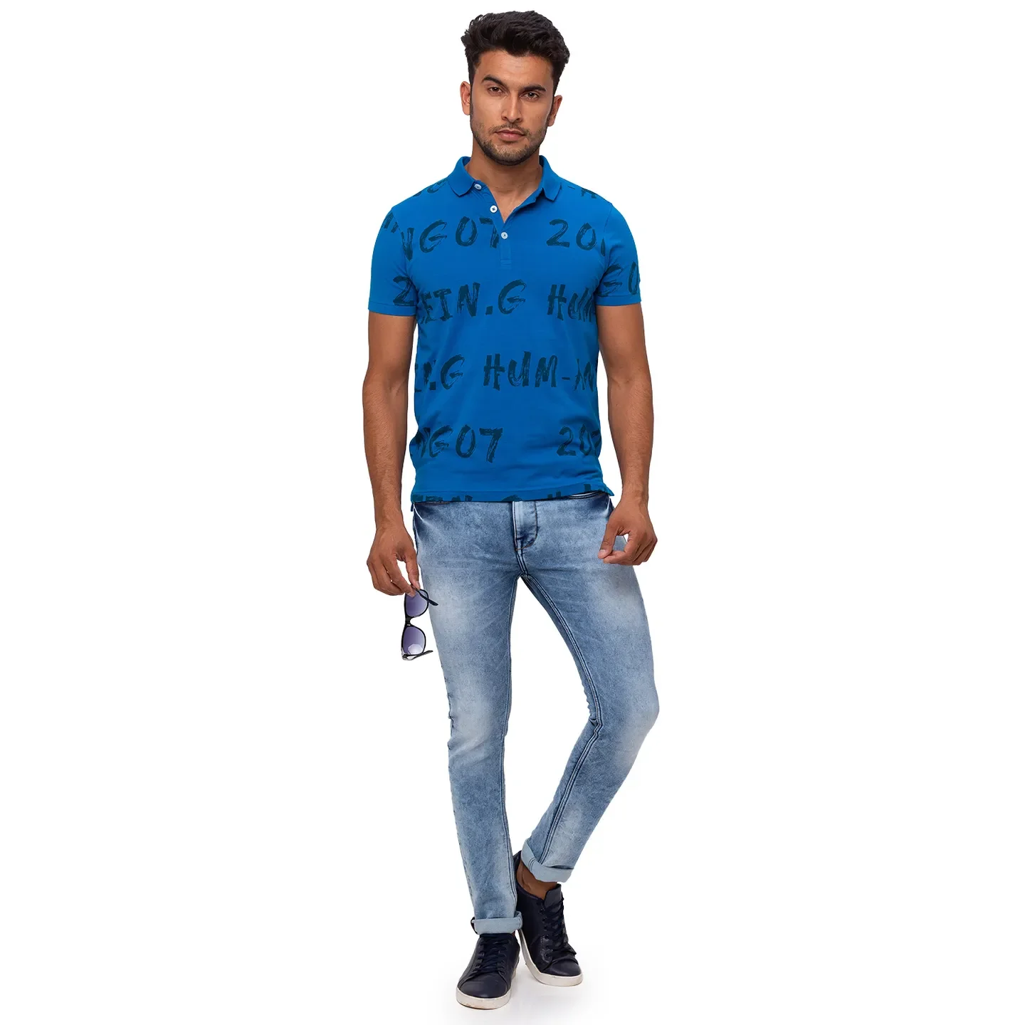 Blue Regular Fit Men's Polo T-shirt by Being Human Clothing - Image 6