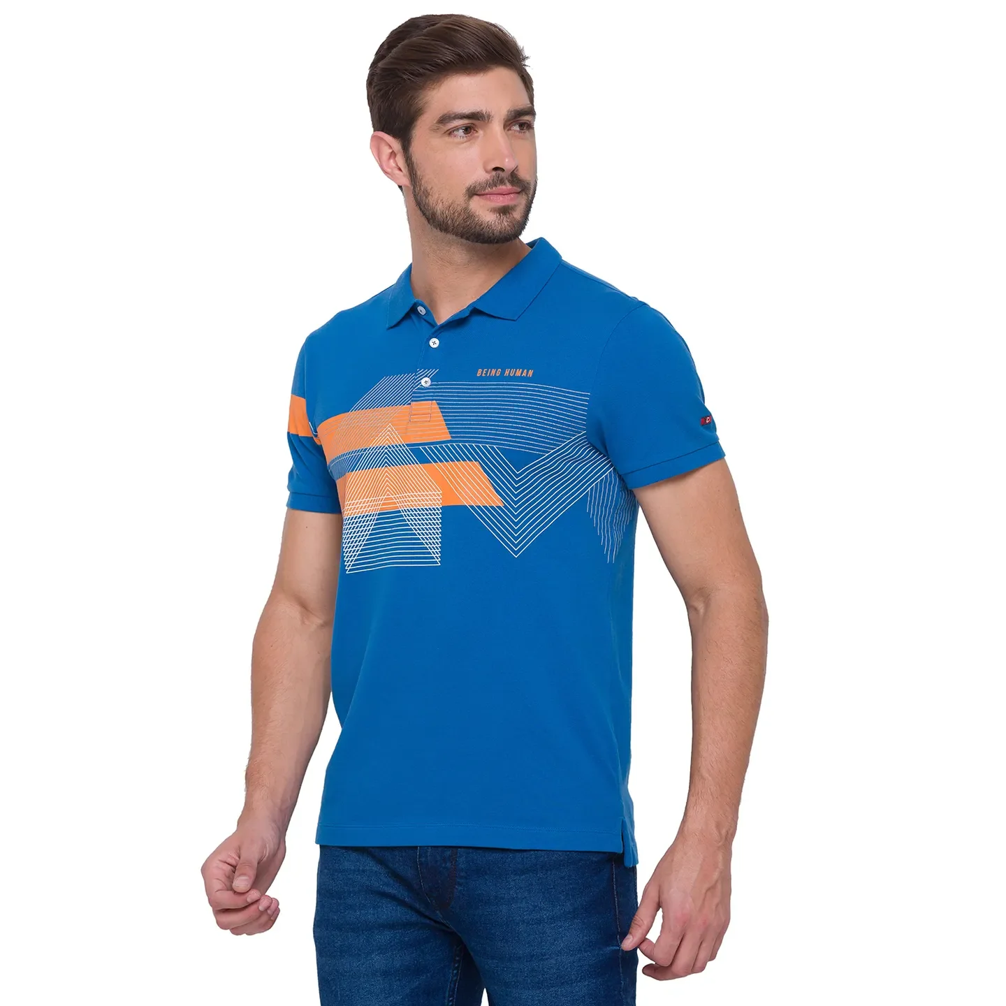 Blue Regular Fit Men's Polo T-shirt by Being Human Clothing - Image 2