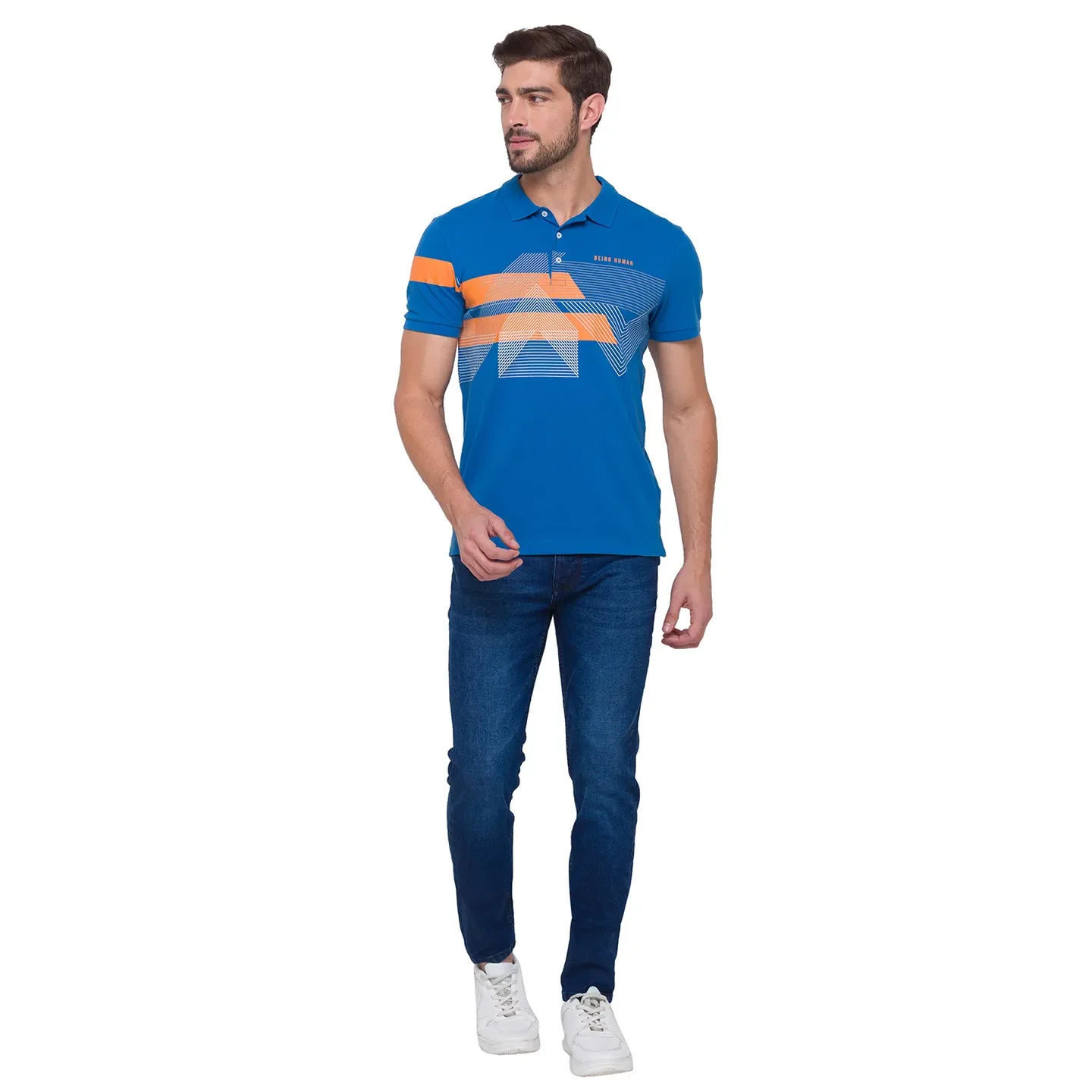 Blue Regular Fit Men's Polo T-shirt by Being Human Clothing - Image 4