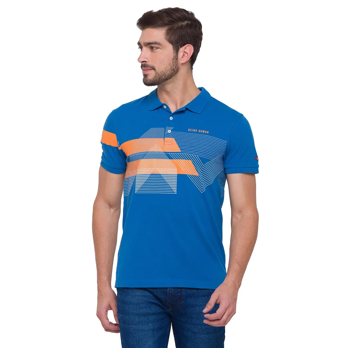 Blue Regular Fit Men's Polo T-shirt by Being Human Clothing - Image 5