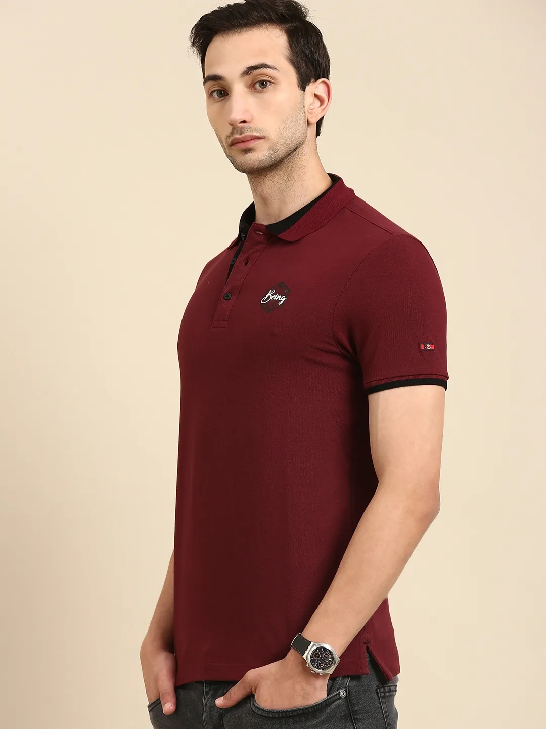 Red Regular Fit Men's Polo T-Shirt by Being Human Clothing - Image 2