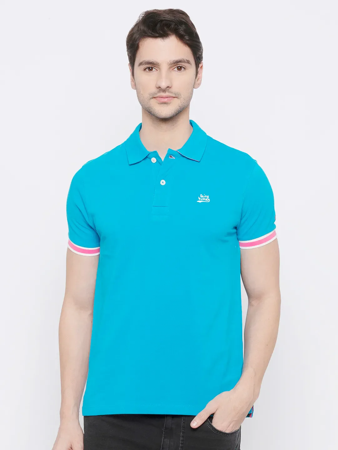 Blue Regular Fit Men's Polo T-Shirt by Being Human Clothing