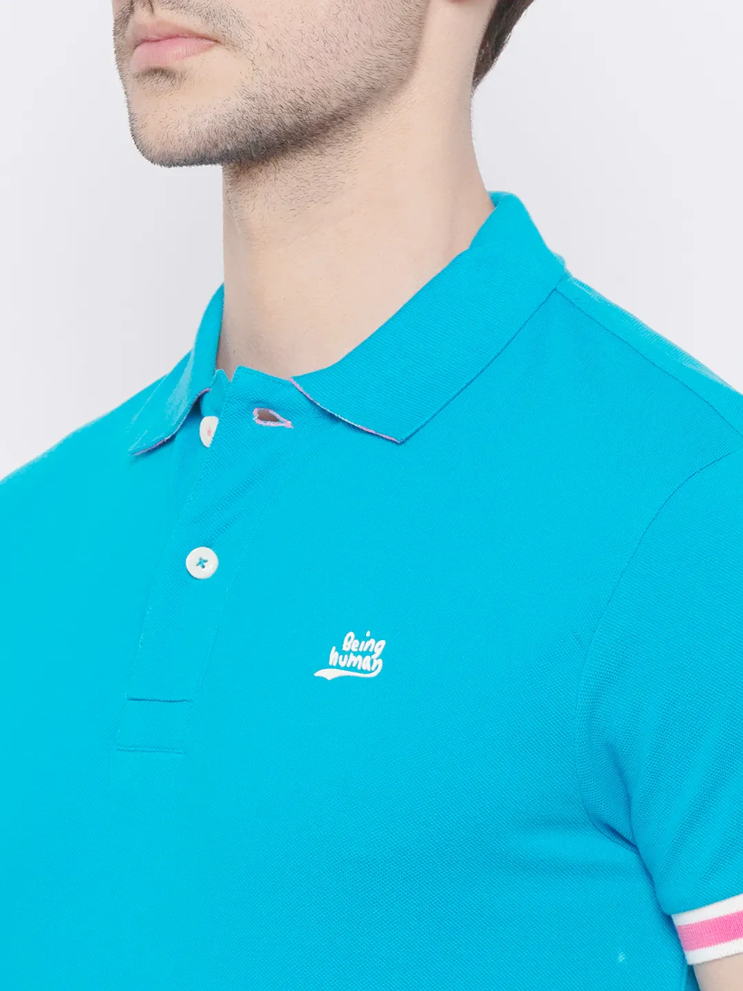 Blue Regular Fit Men's Polo T-Shirt by Being Human Clothing - Image 4