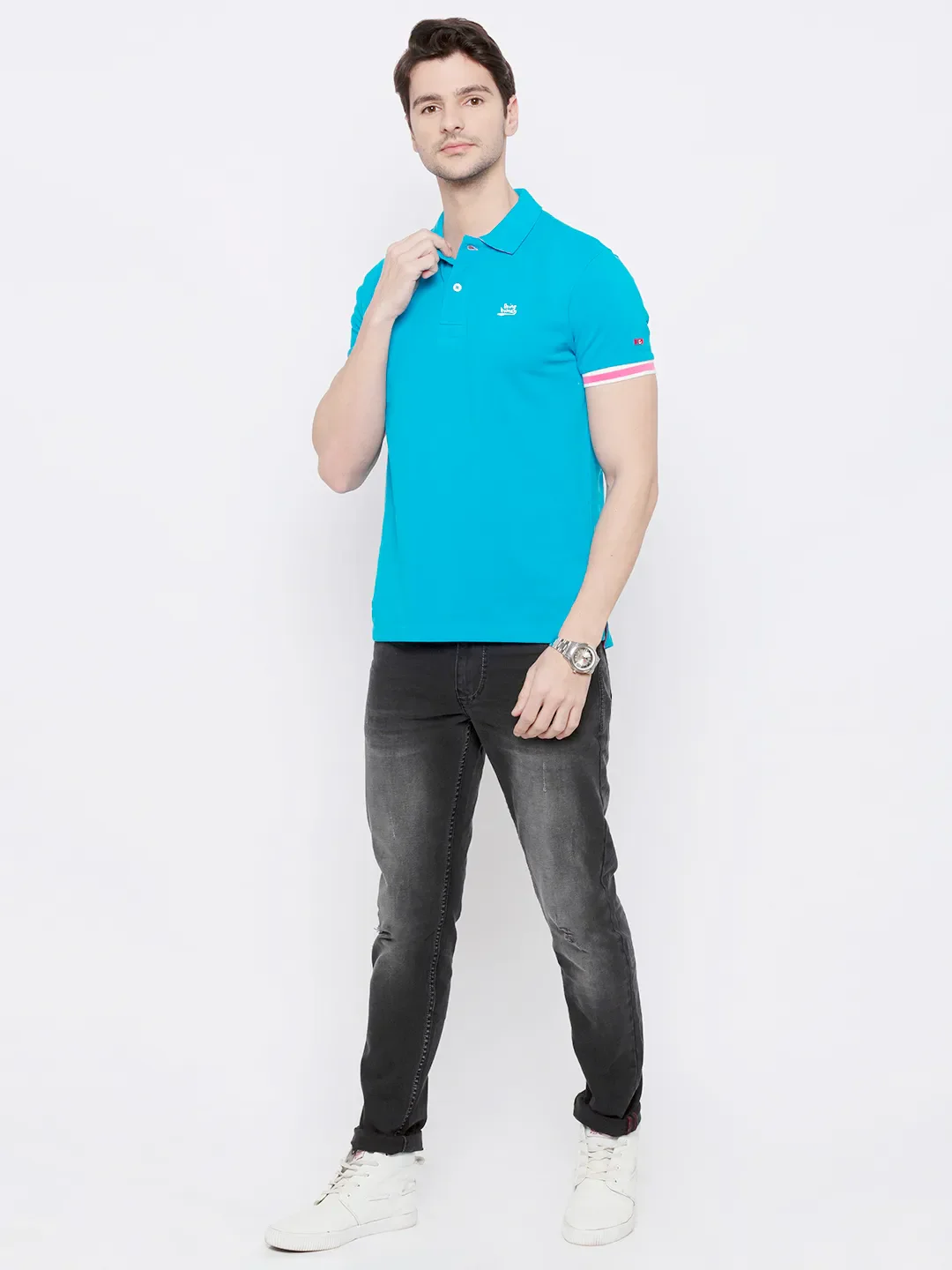 Blue Regular Fit Men's Polo T-Shirt by Being Human Clothing - Image 5