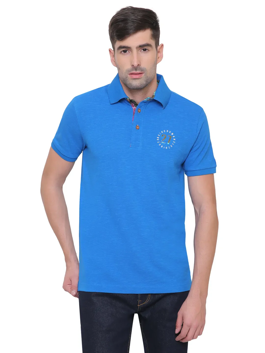 Blue Regular Fit Men's Polo T-Shirt by Being Human Clothing