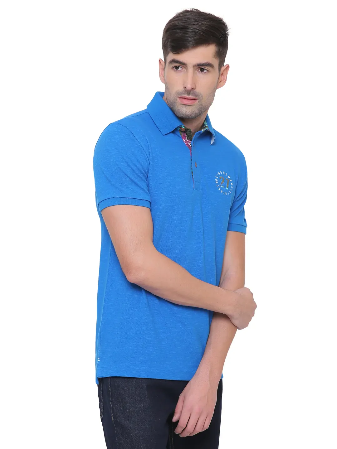 Blue Regular Fit Men's Polo T-Shirt by Being Human Clothing - Image 4