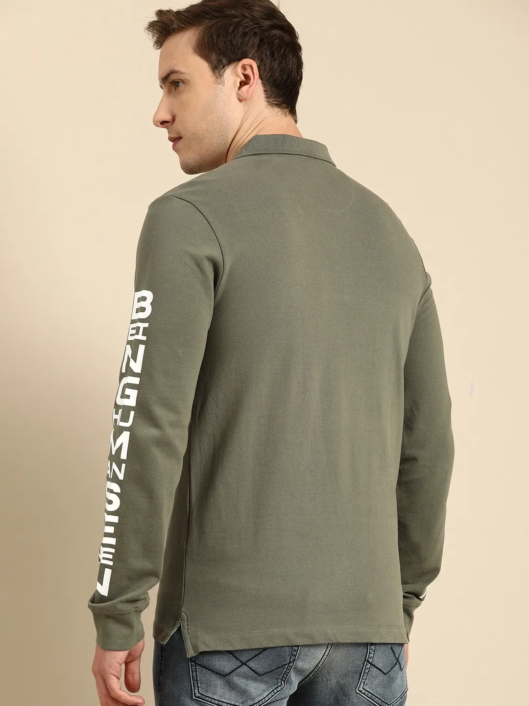 Green Regular Fit Men's Long Sleeves Polo T-Shirt by Being Human Clothing - Image 3