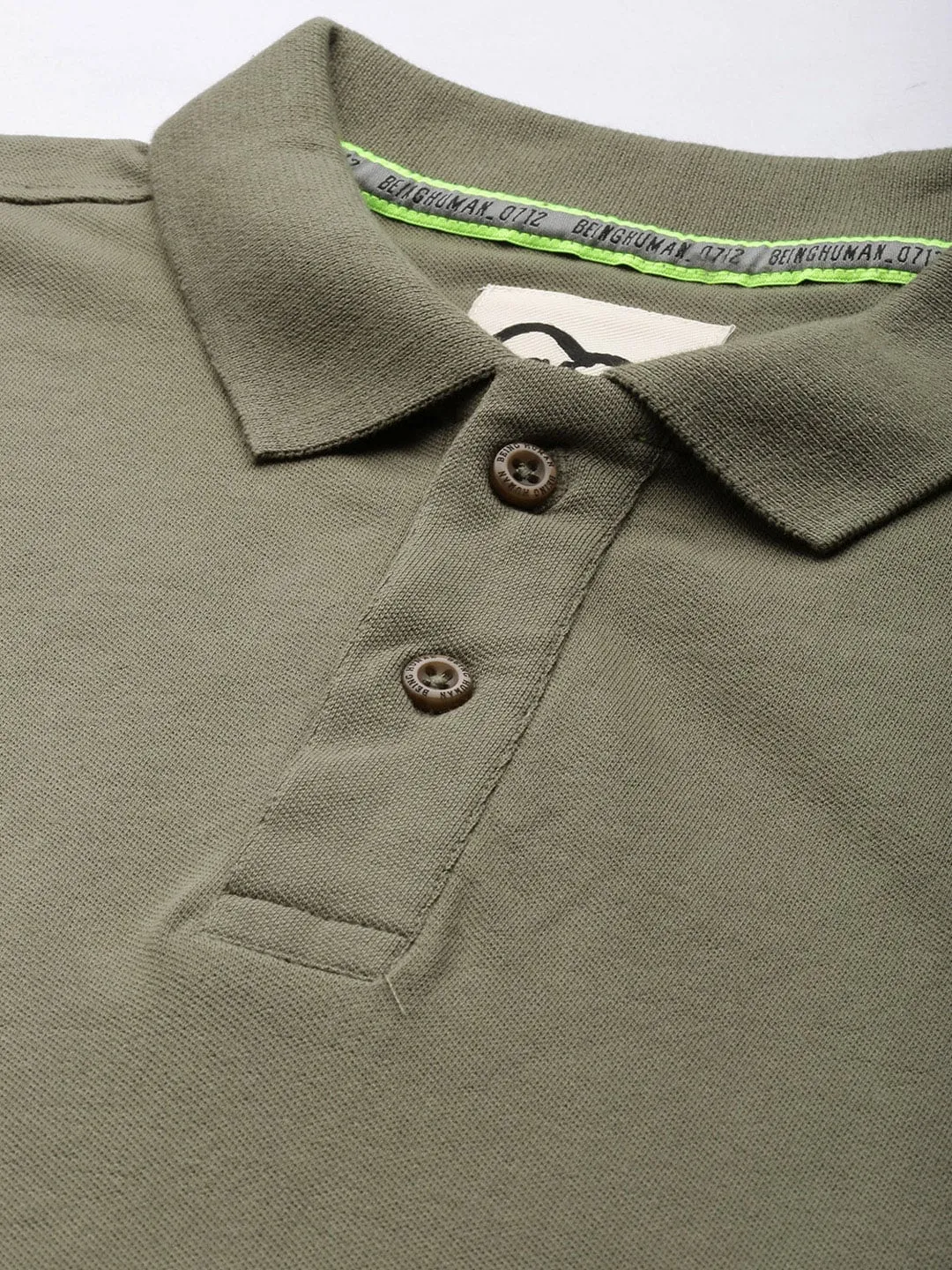 Green Regular Fit Men's Long Sleeves Polo T-Shirt by Being Human Clothing - Image 4