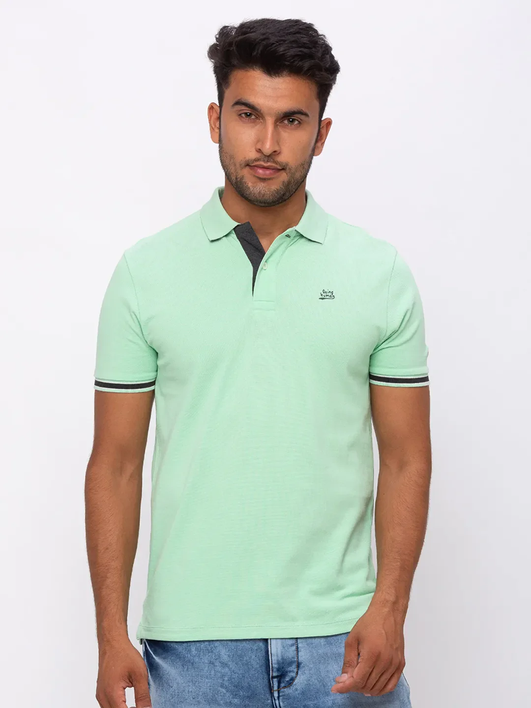 Green Regular Fit Men's Polo T-Shirt by Being Human Clothing - Image 6