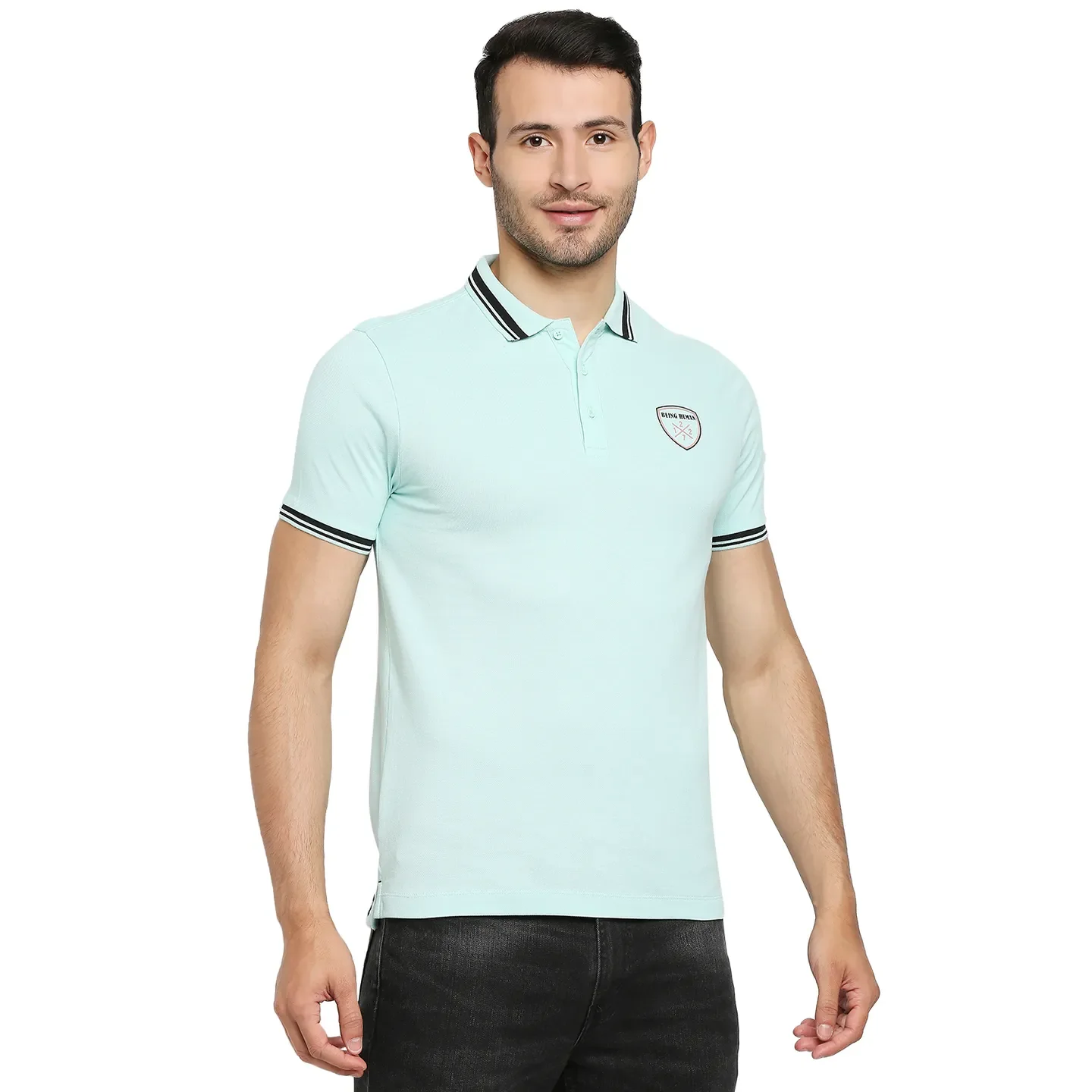 Green Regular Fit Men's Polo T-Shirt by Being Human Clothing - Image 3