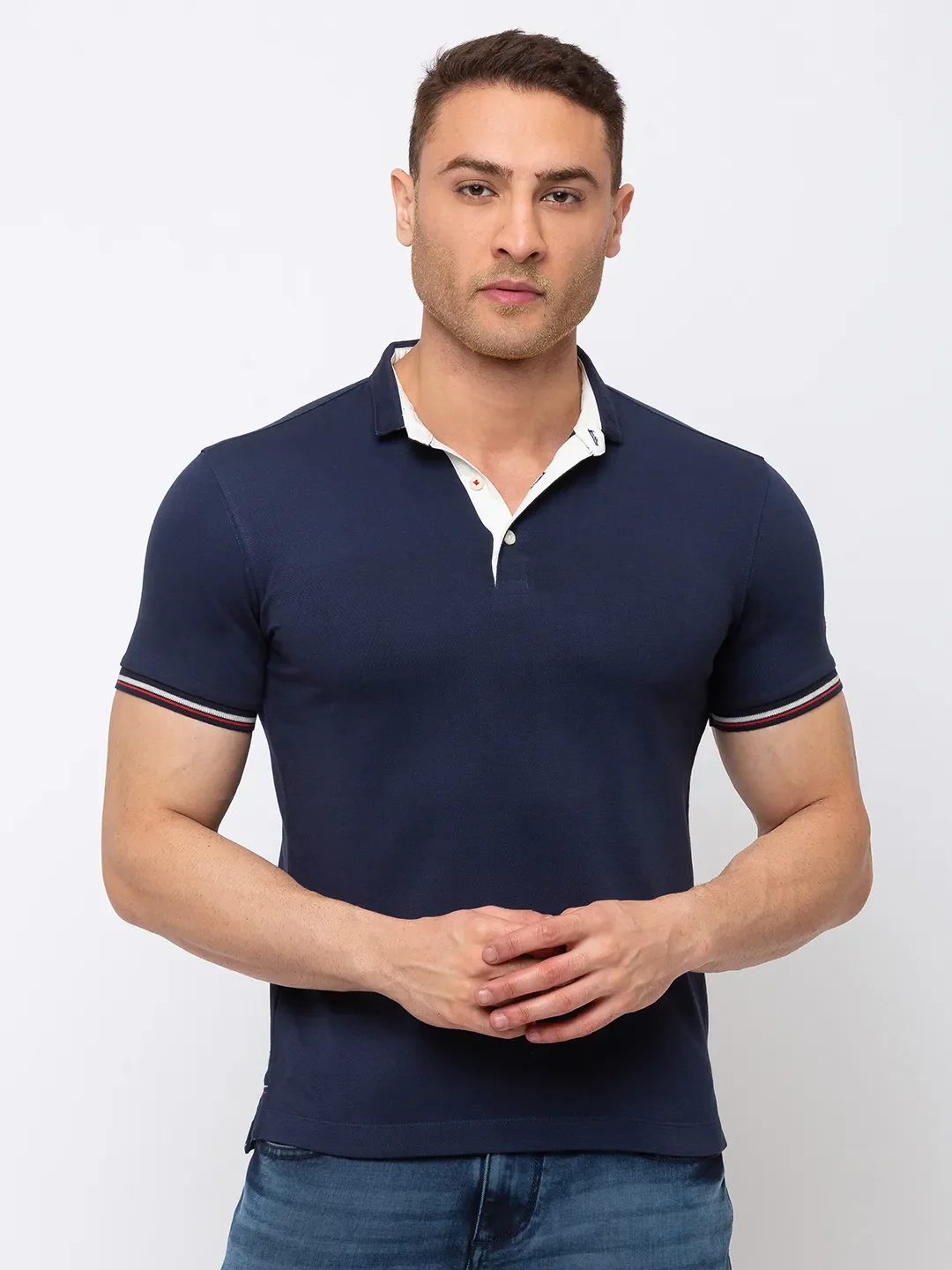 Blue Regular Fit Men's Polo T-Shirt by Being Human Clothing