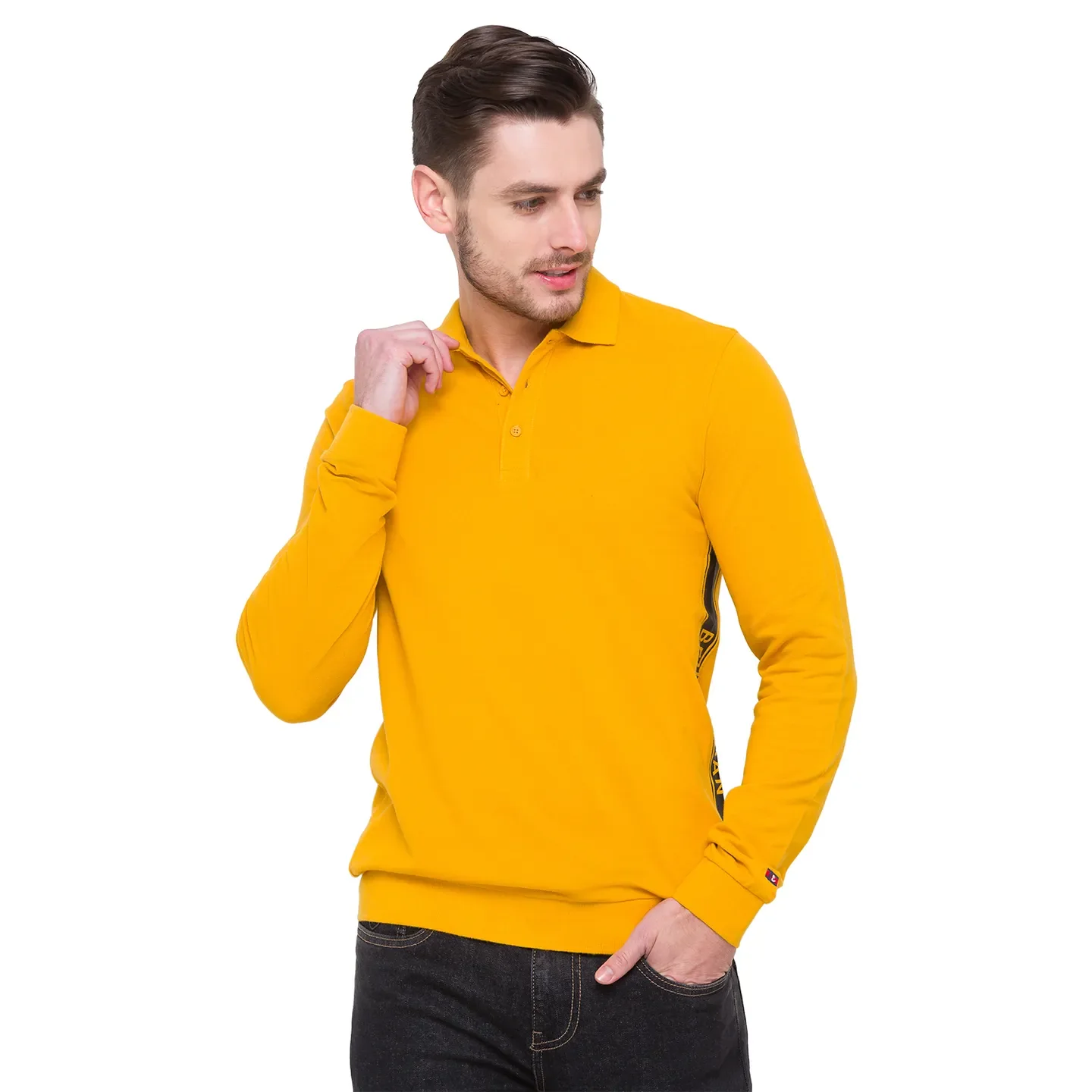 Yellow Regular Fit Men's Long Sleeves Polo T-Shirt by Being Human Clothing