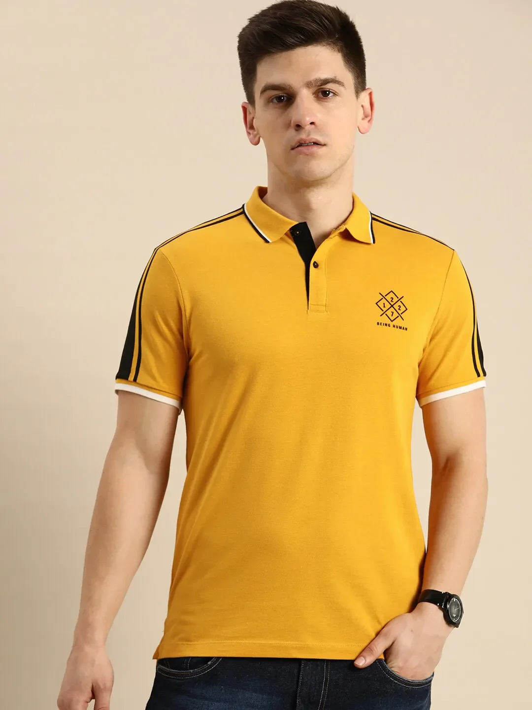 Yellow Regular Fit Men's Polo T-Shirt by Being Human Clothing