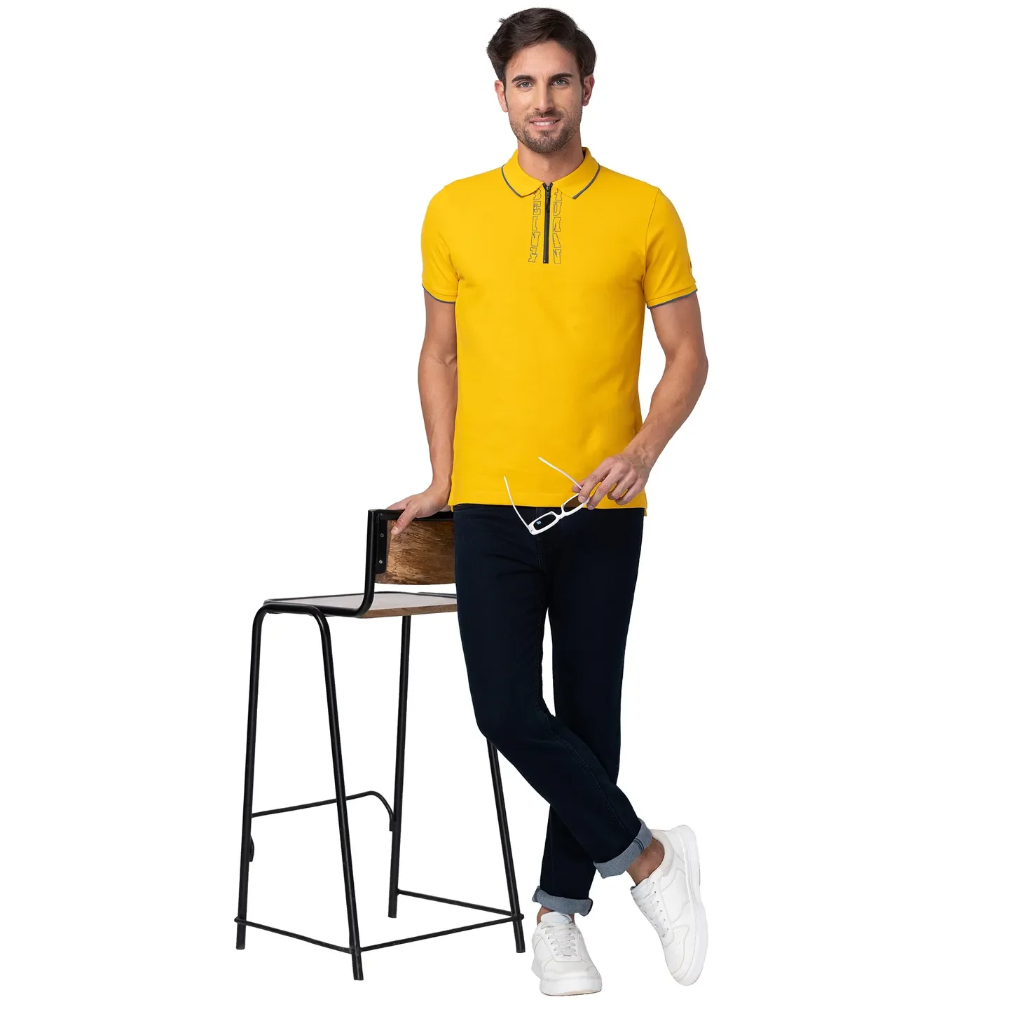 Yellow Regular Fit Men's Polo T-Shirt by Being Human Clothing - Image 6