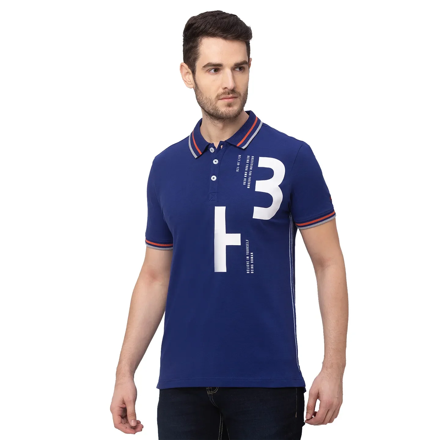 Blue Regular Fit Men's Polo T-Shirt by Being Human Clothing - Image 4