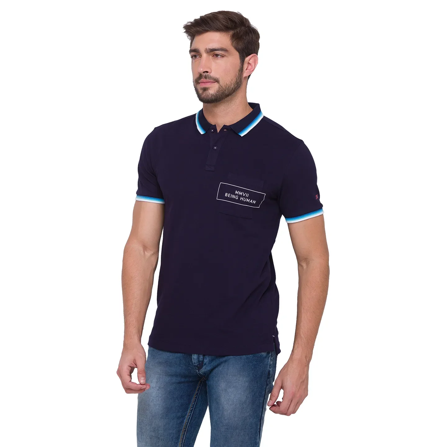Navy Regular Fit Men's Polo T-shirt by Being Human Clothing - Image 4