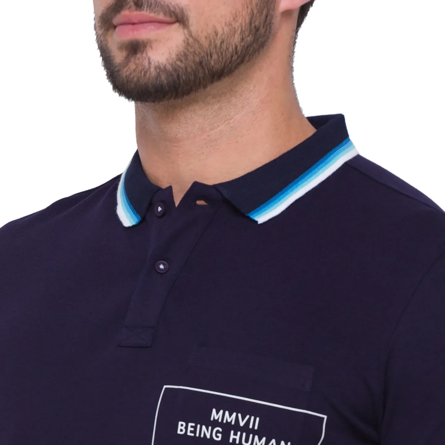 Navy Regular Fit Men's Polo T-shirt by Being Human Clothing - Image 5
