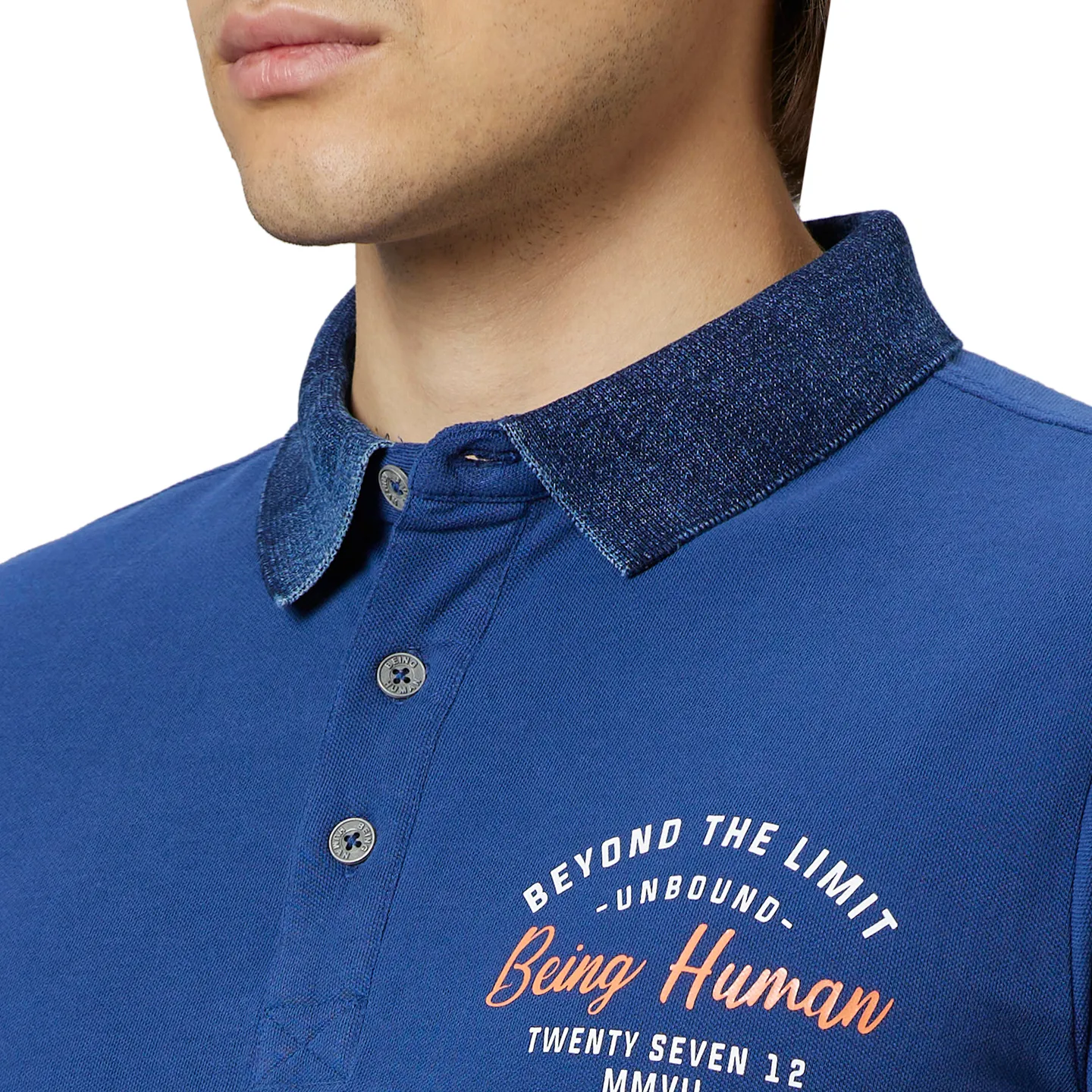Navy Regular Fit Men's Polo T-shirt by Being Human Clothing - Image 4
