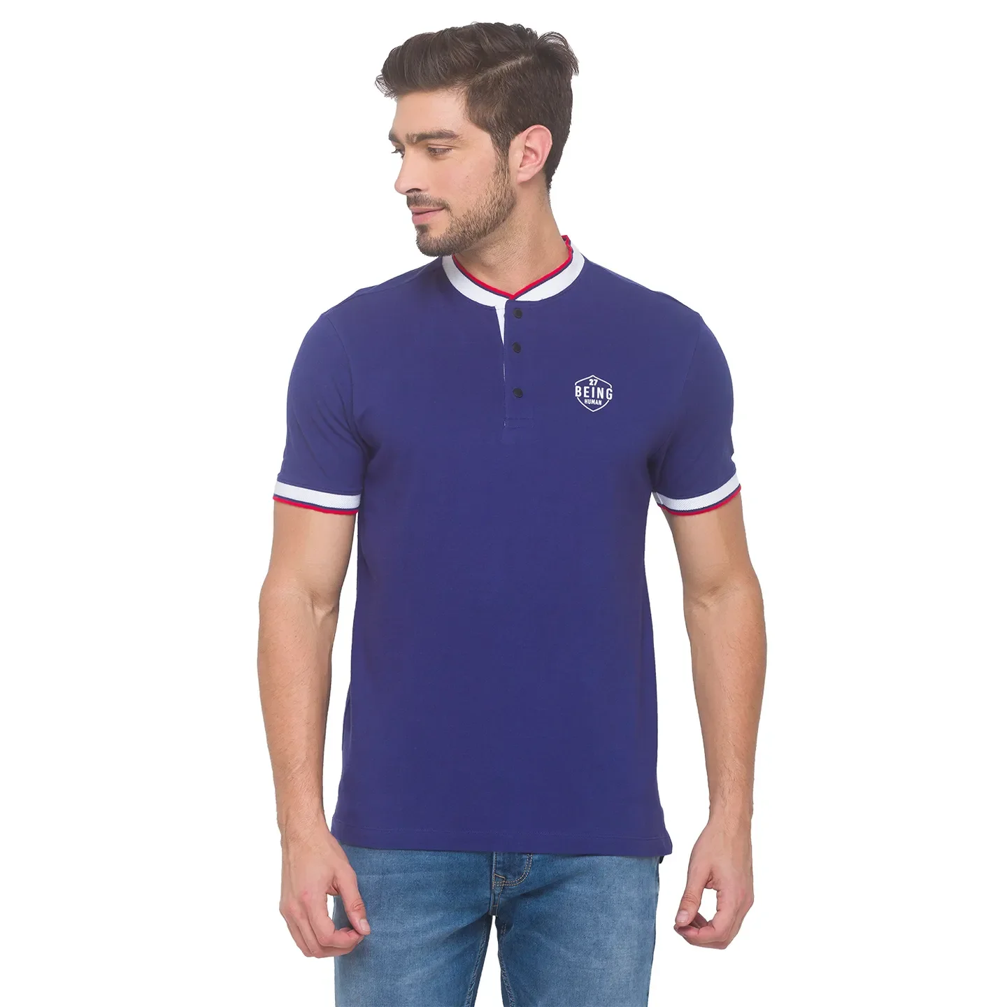 Navy Regular Fit Men's Polo T-shirt by Being Human Clothing