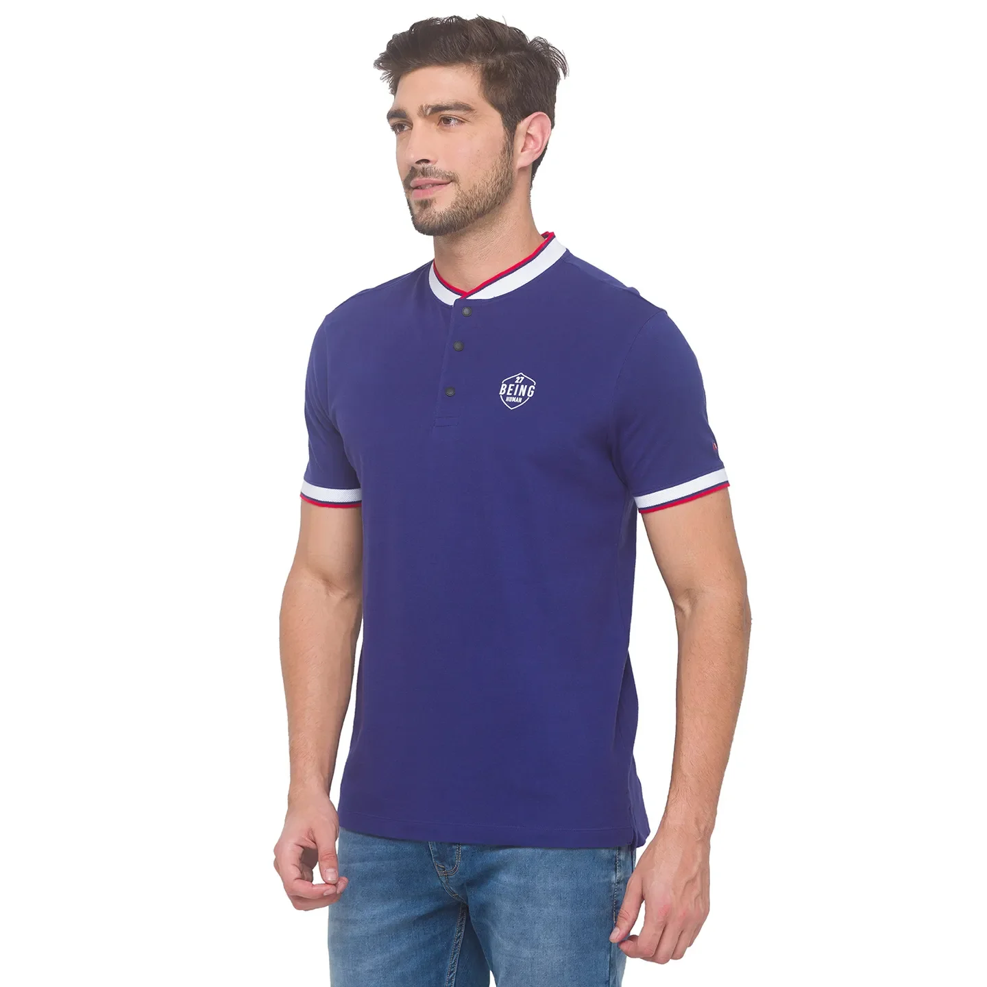 Navy Regular Fit Men's Polo T-shirt by Being Human Clothing - Image 3