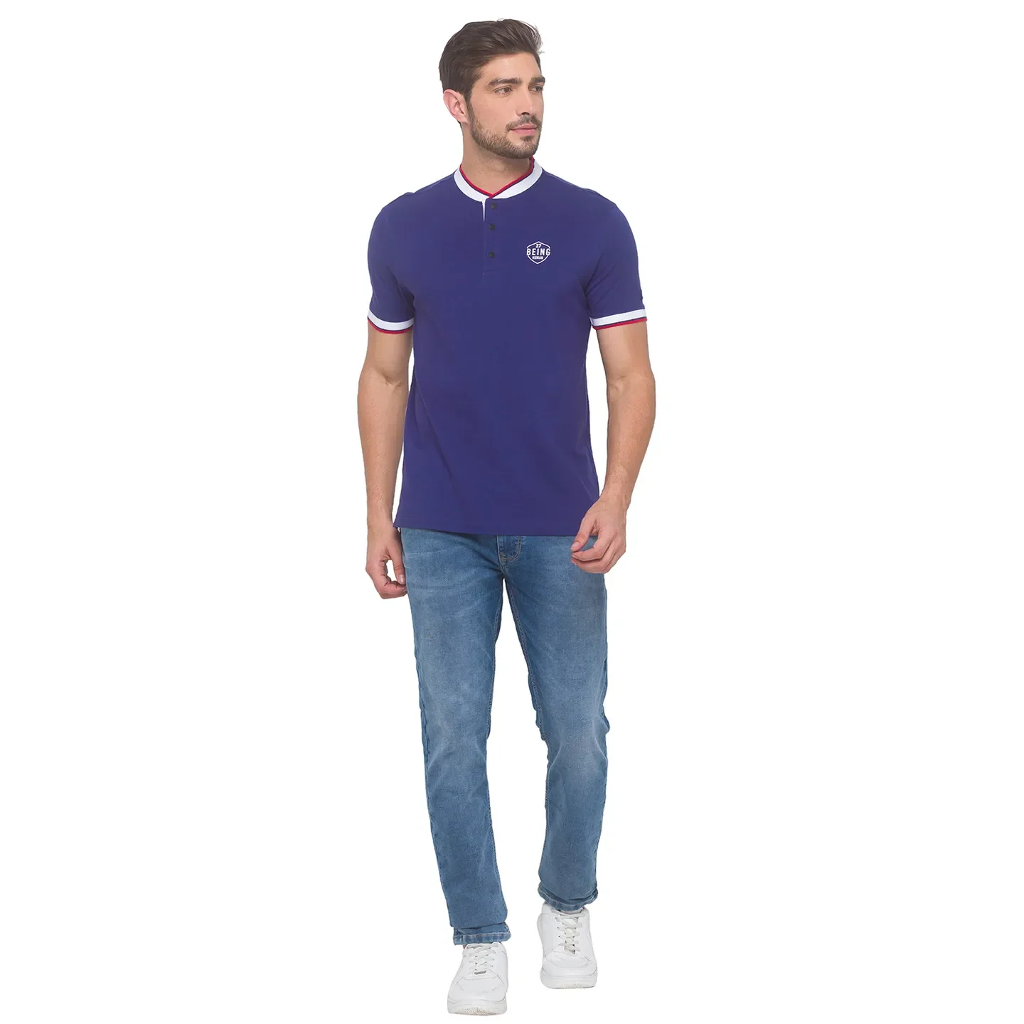 Navy Regular Fit Men's Polo T-shirt by Being Human Clothing - Image 5