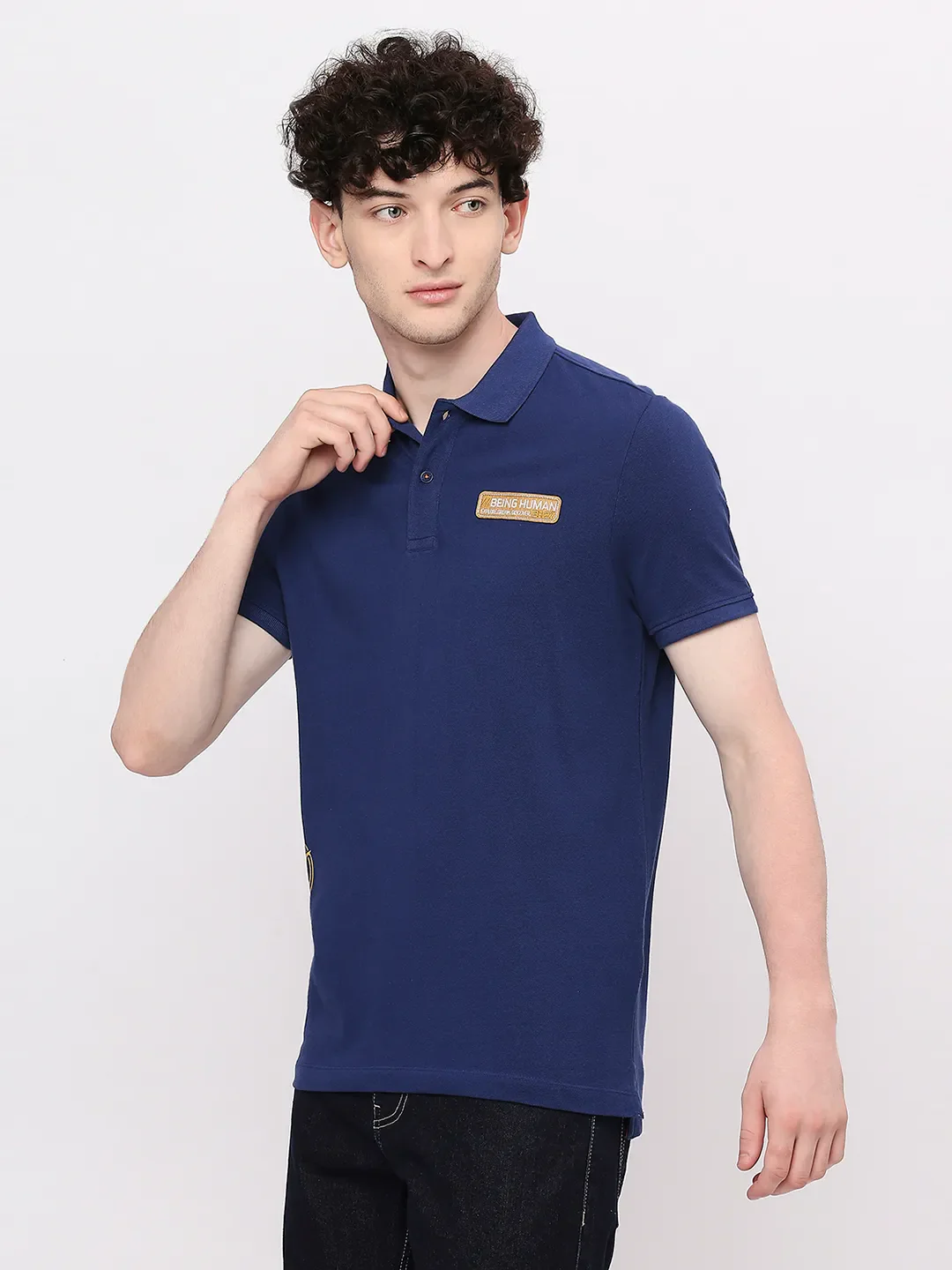 Blue Regular Fit Men's Polo T-Shirt by Being Human Clothing - Image 2