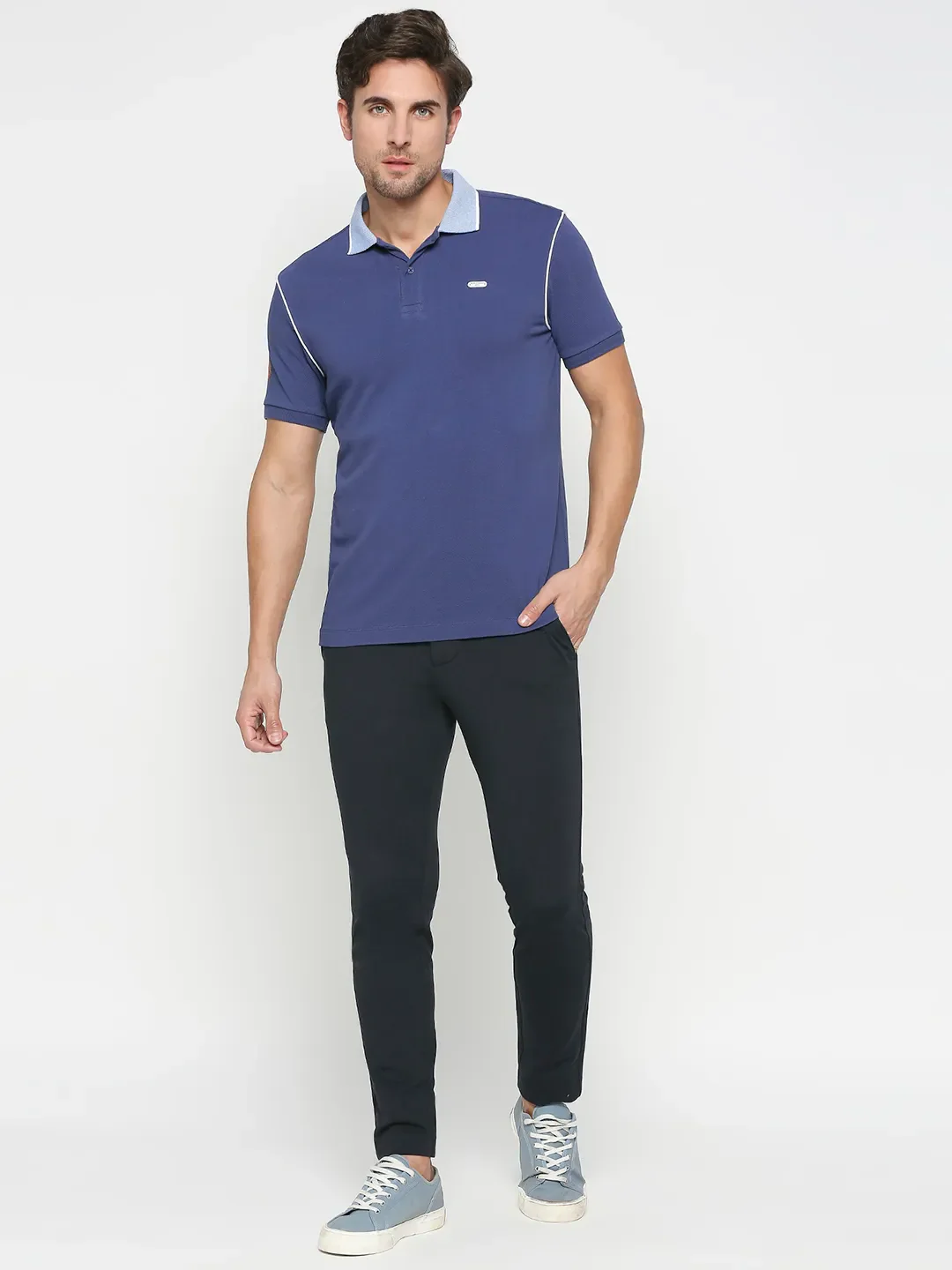 Navy Regular Fit Men's Polo T-shirt by Being Human Clothing - Image 6