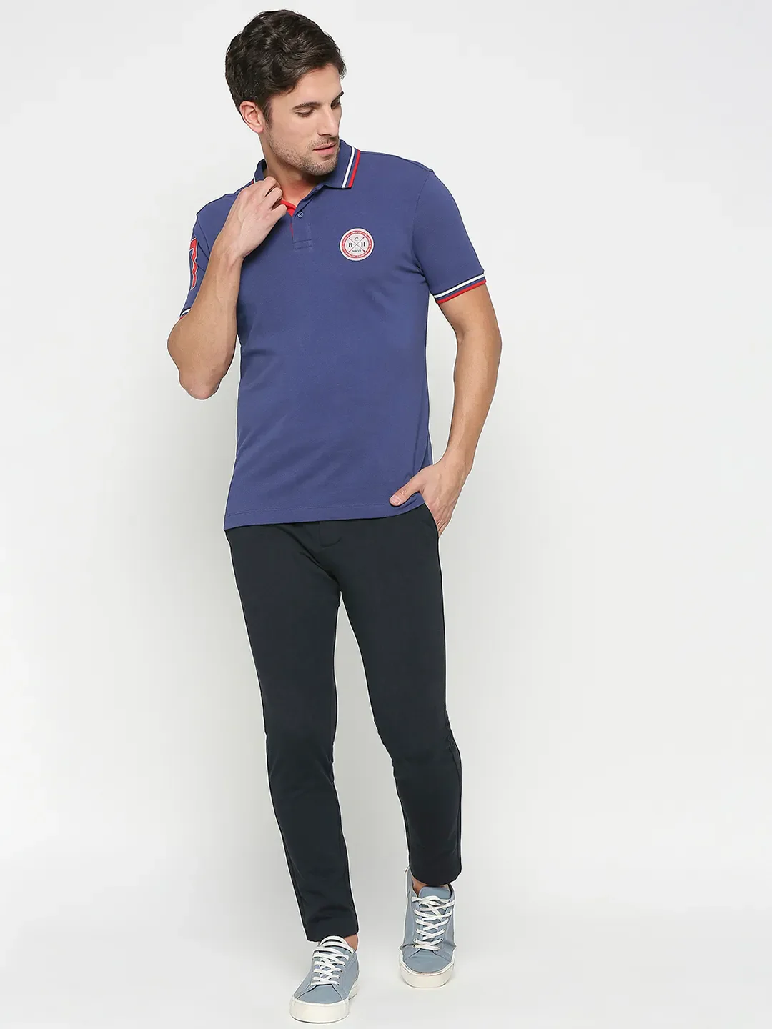 Navy Regular Fit Men's Polo T-shirt by Being Human Clothing - Image 6