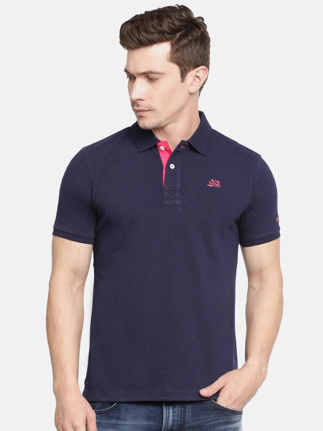 Blue Regular Fit Men's Polo T-Shirt by Being Human Clothing