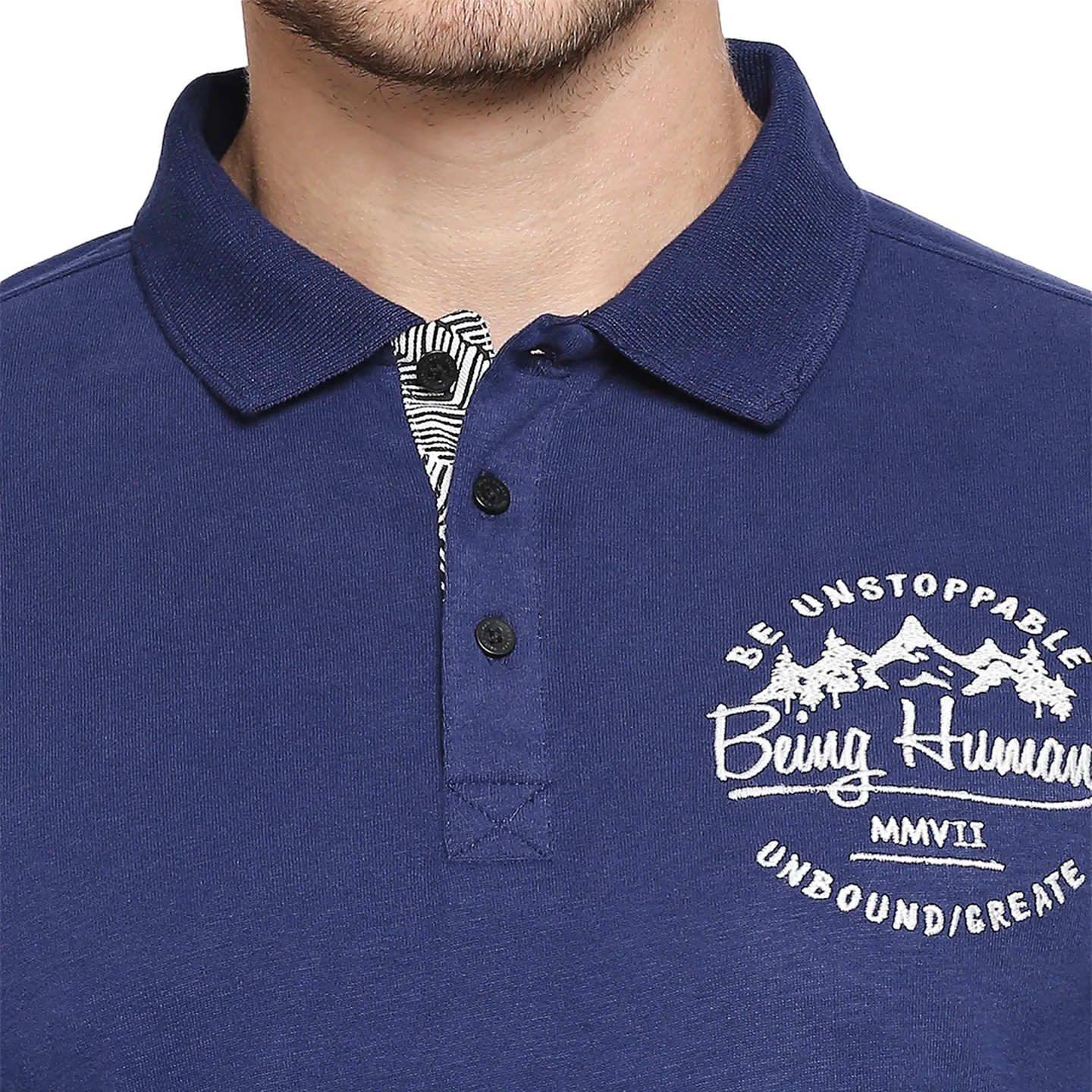 Blue Regular Fit Men's Long Sleeves Polo T-Shirt by Being Human Clothing - Image 5