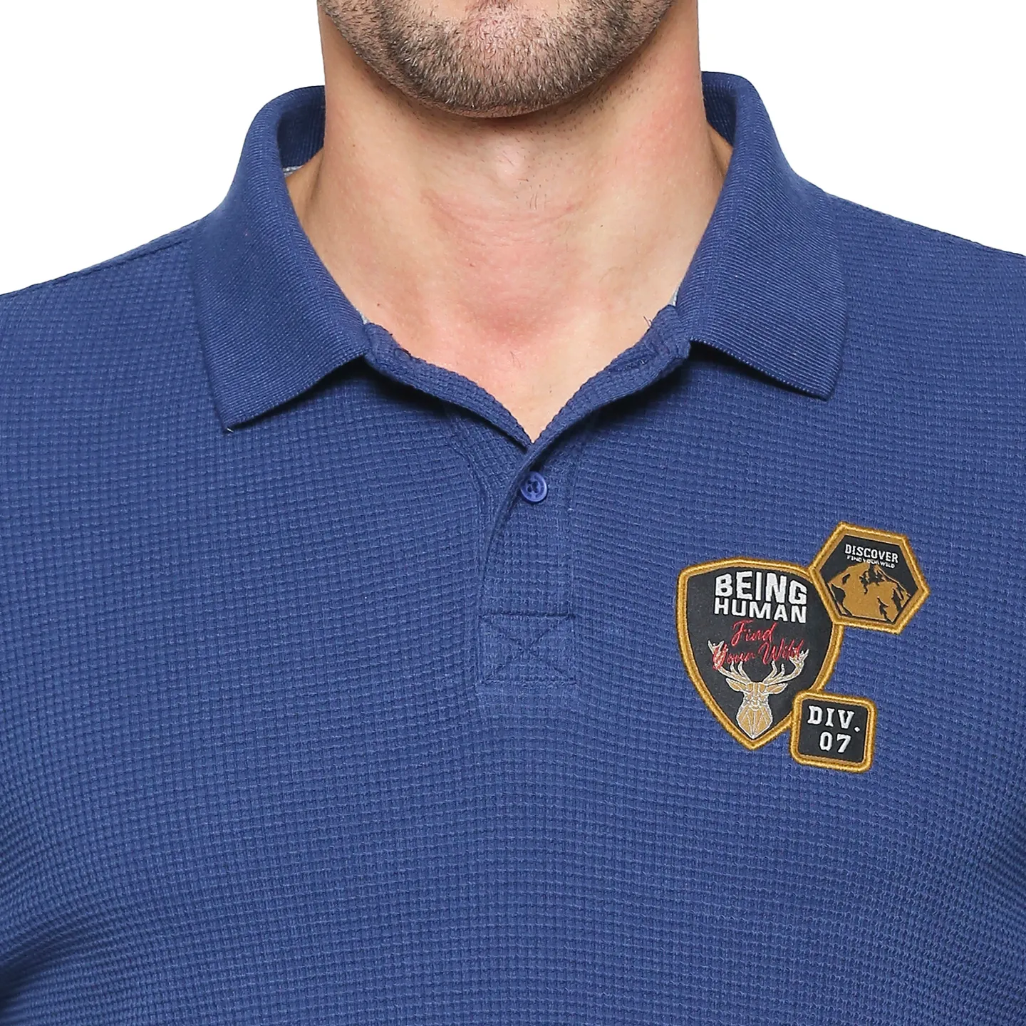 Navy Regular Fit Men's Polo T-Shirt by Being Human Clothing - Image 2
