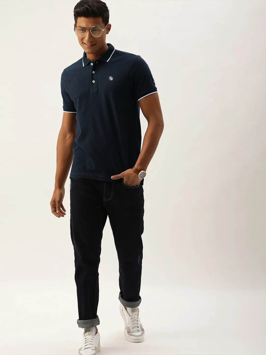 Blue Regular Fit Men's Polo T-Shirt by Being Human Clothing - Image 3