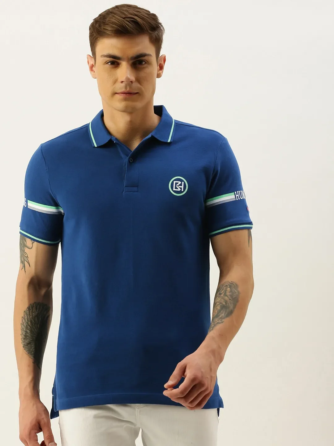 Blue Regular Fit Men's Polo T-Shirt by Being Human Clothing