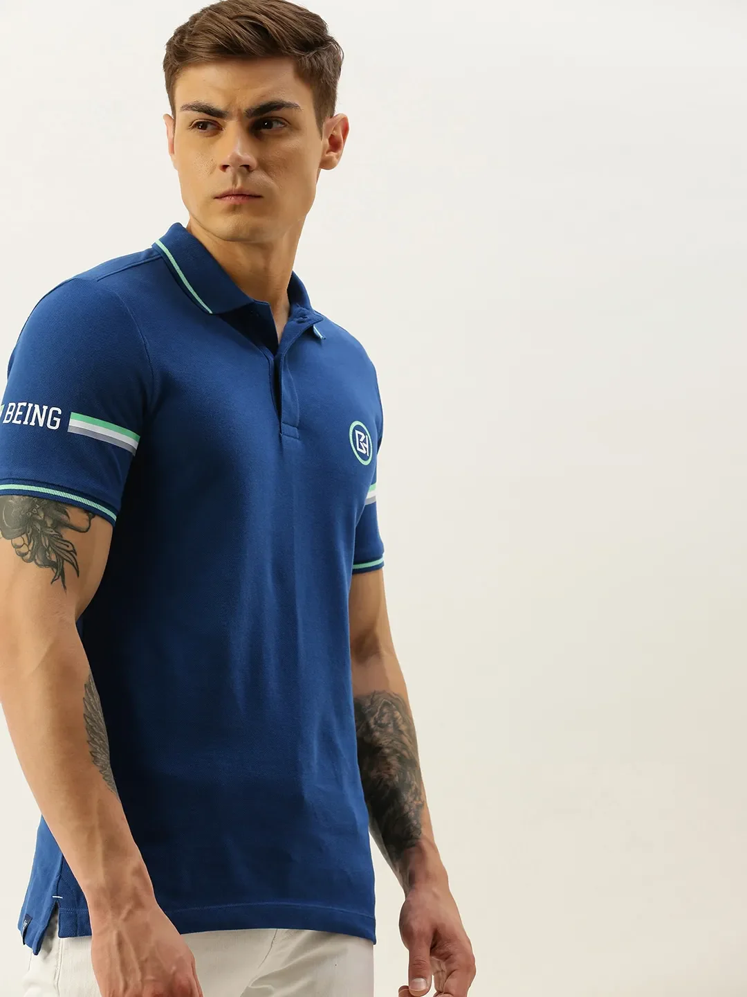Blue Regular Fit Men's Polo T-Shirt by Being Human Clothing - Image 4